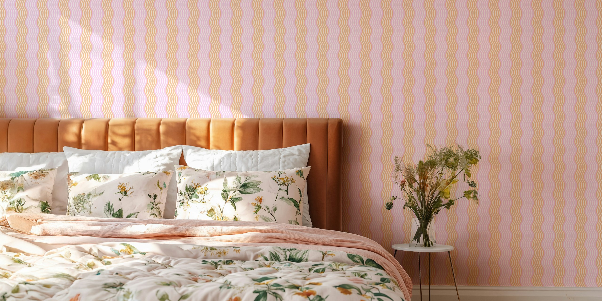 Wavy pink and coral stripes tapet i et rom
