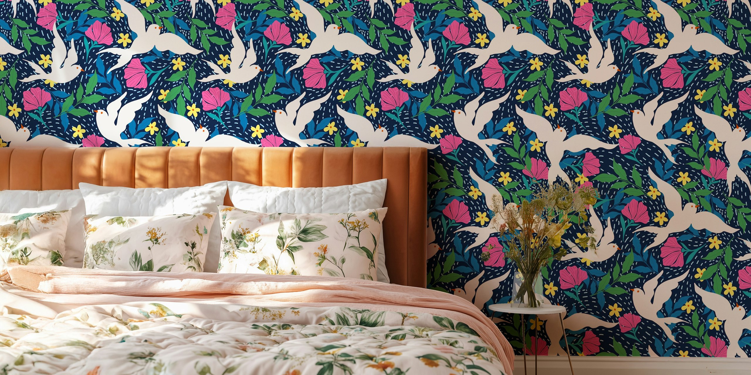 Beautiful summer garden design de papel de parede em um quarto