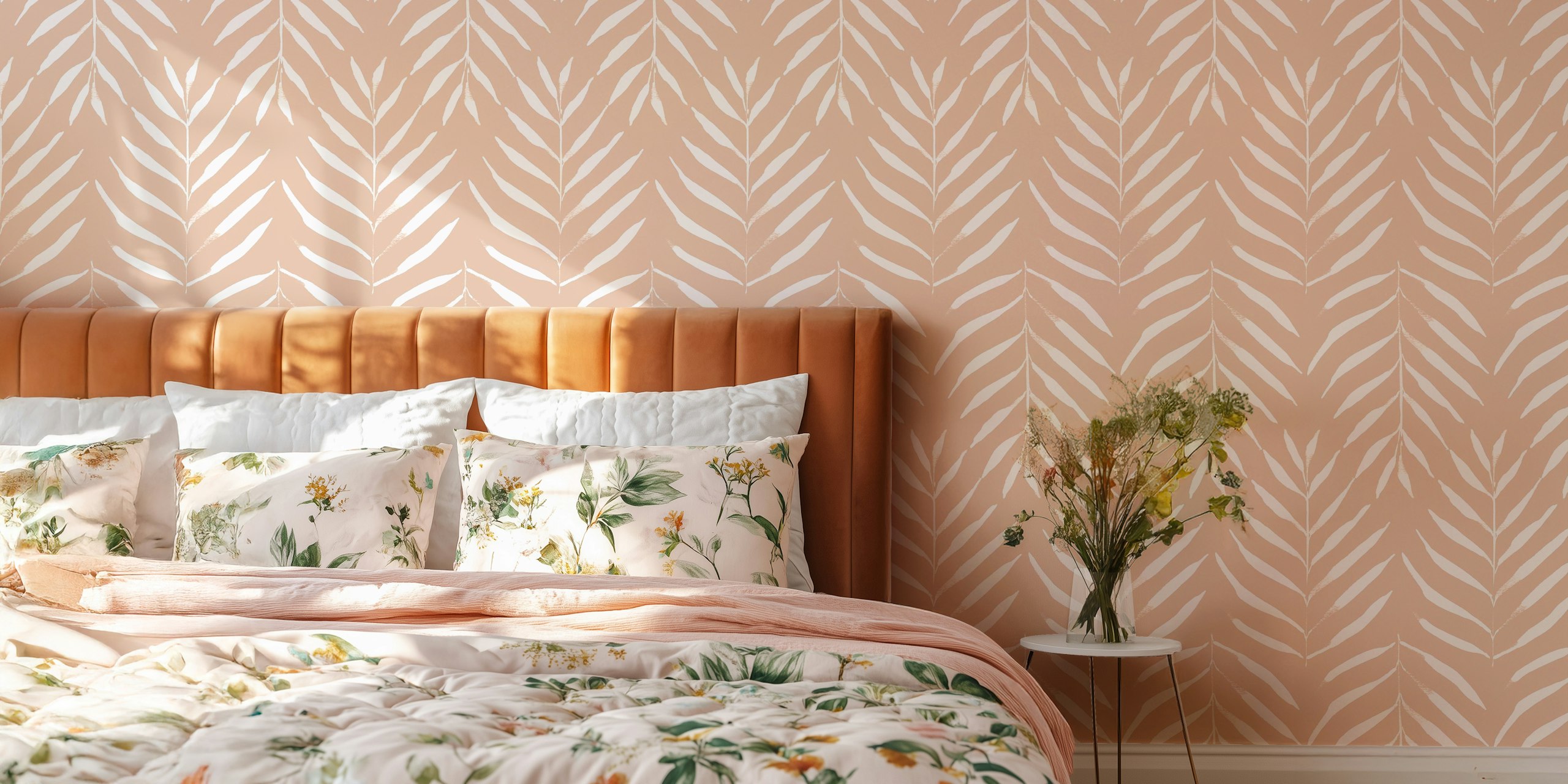 Beige palm leaf pattern on cream background wallpaper