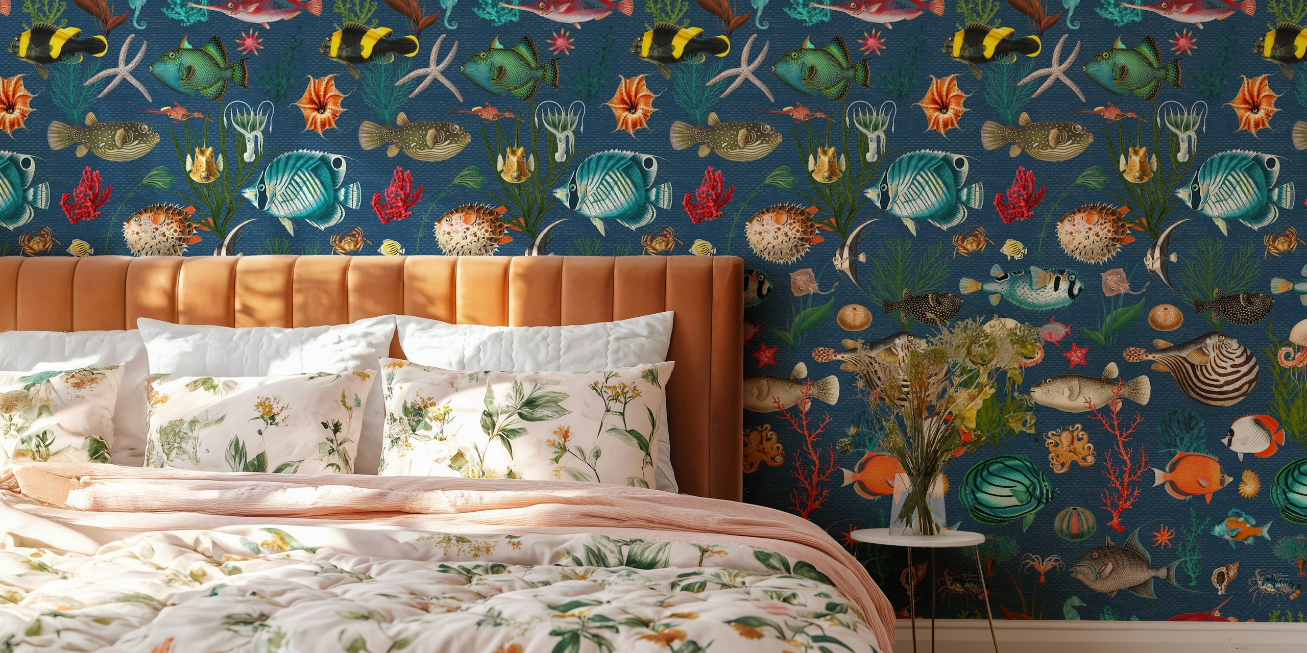 Oceania pattern wallpaper in a room