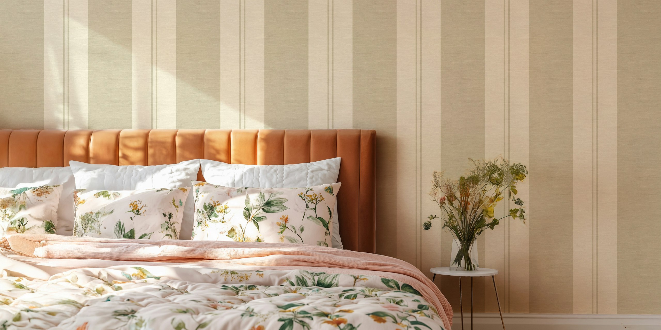 Elegant beige vertical stripes Tapete in einem Raum