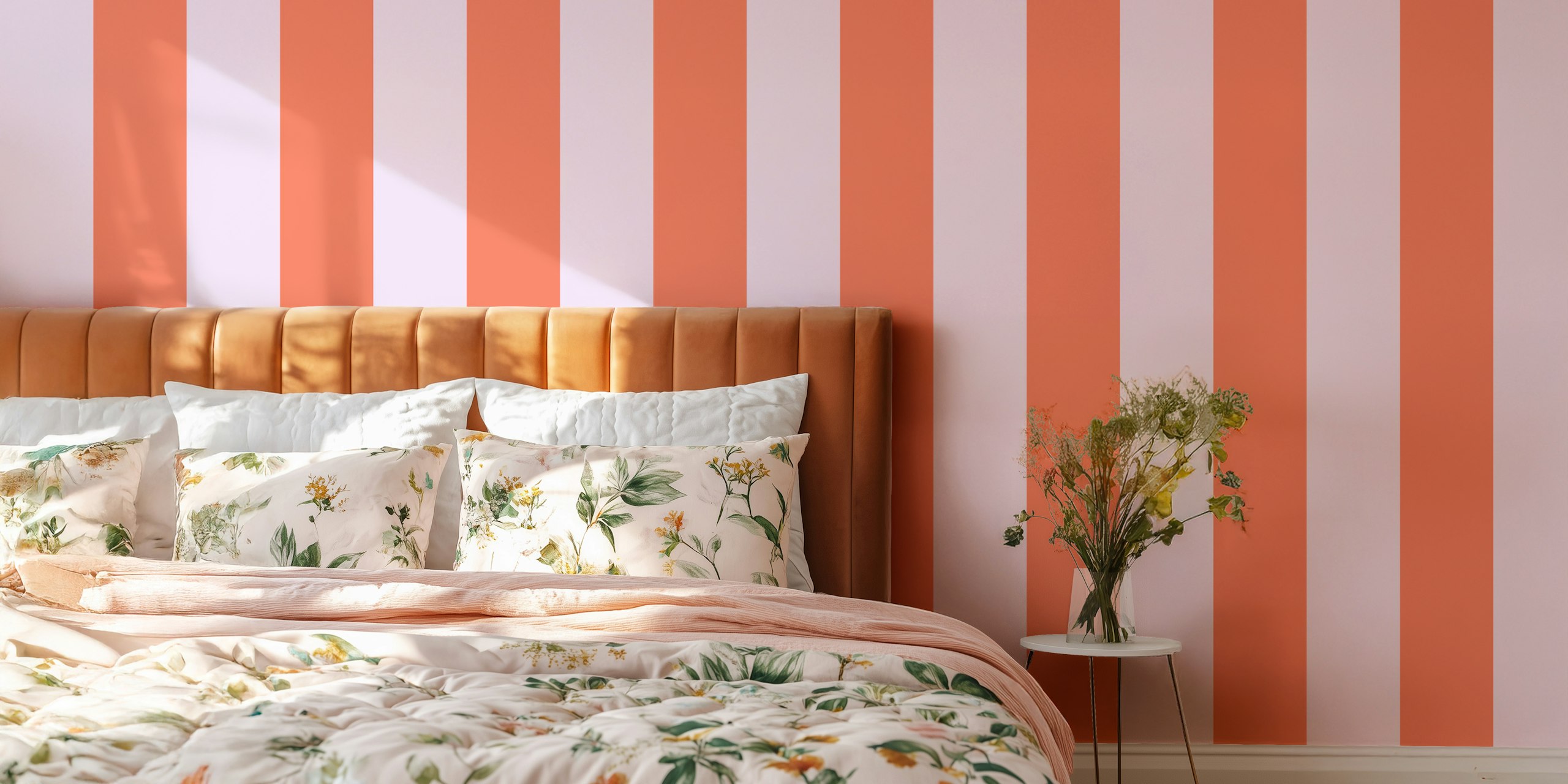 Bold vertical stripes lavender coral tapet