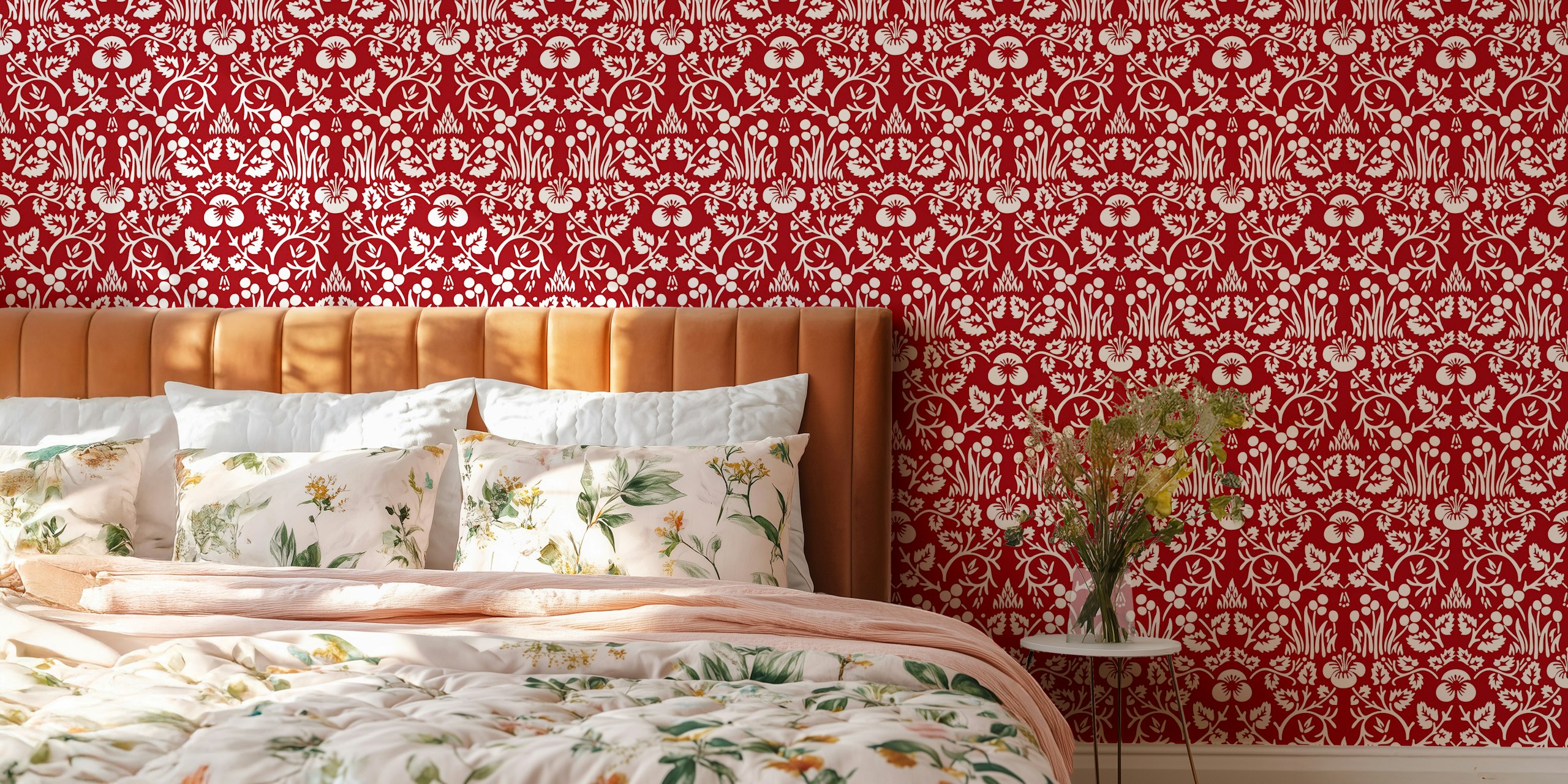 Victorian Eyebright floral pattern in red and white wallpaper