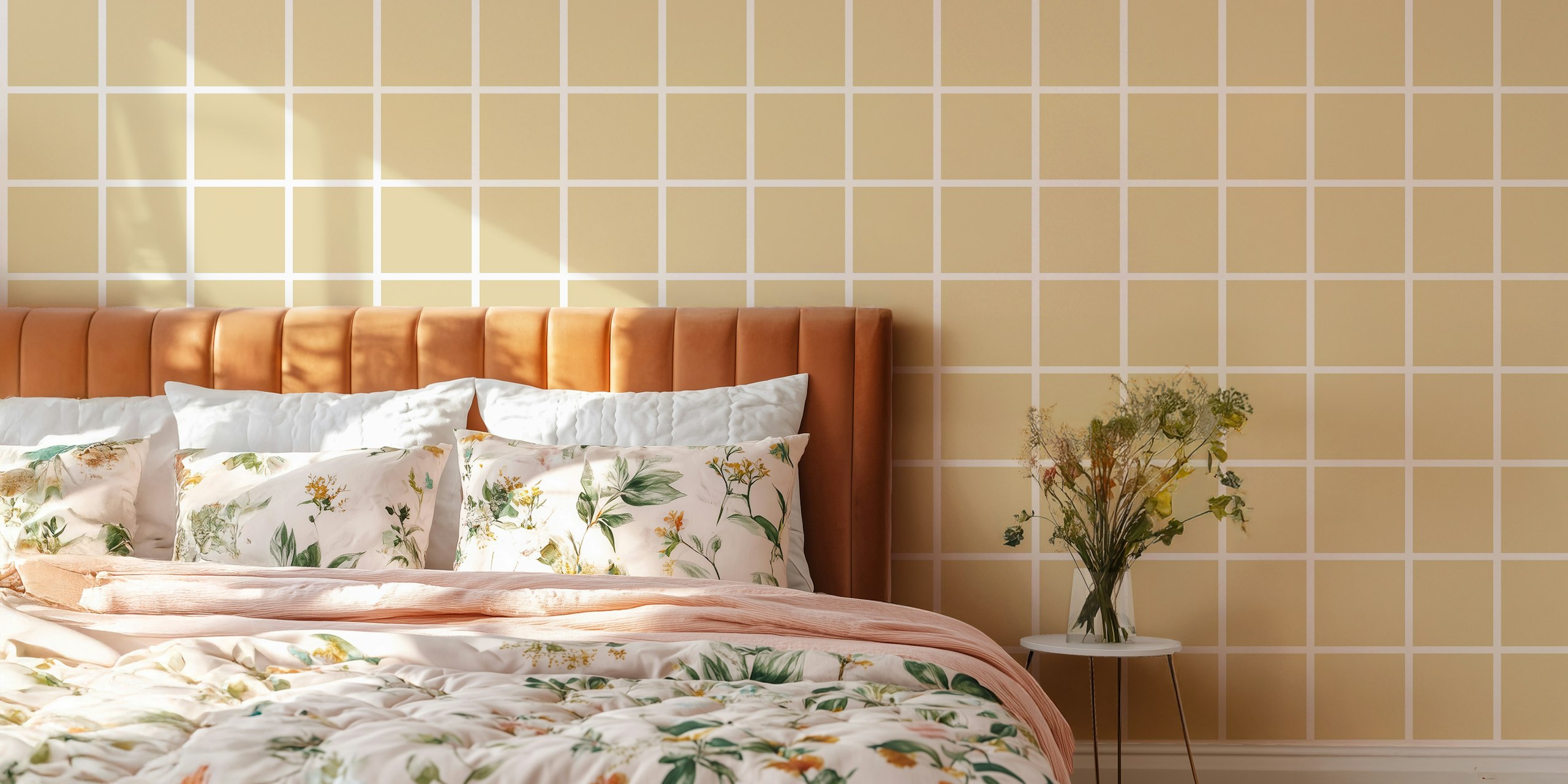 Tapeta Pastel Yellow Grid v místnosti