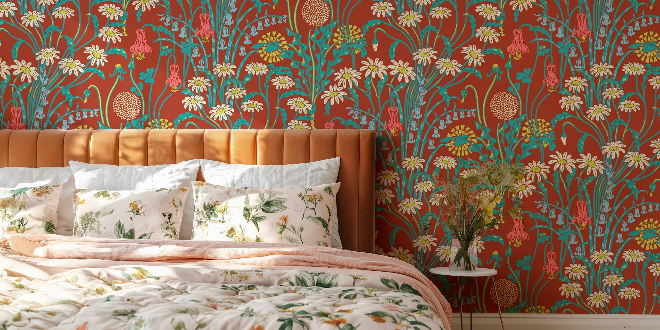 Victorian floral wallpaper in a room setting.