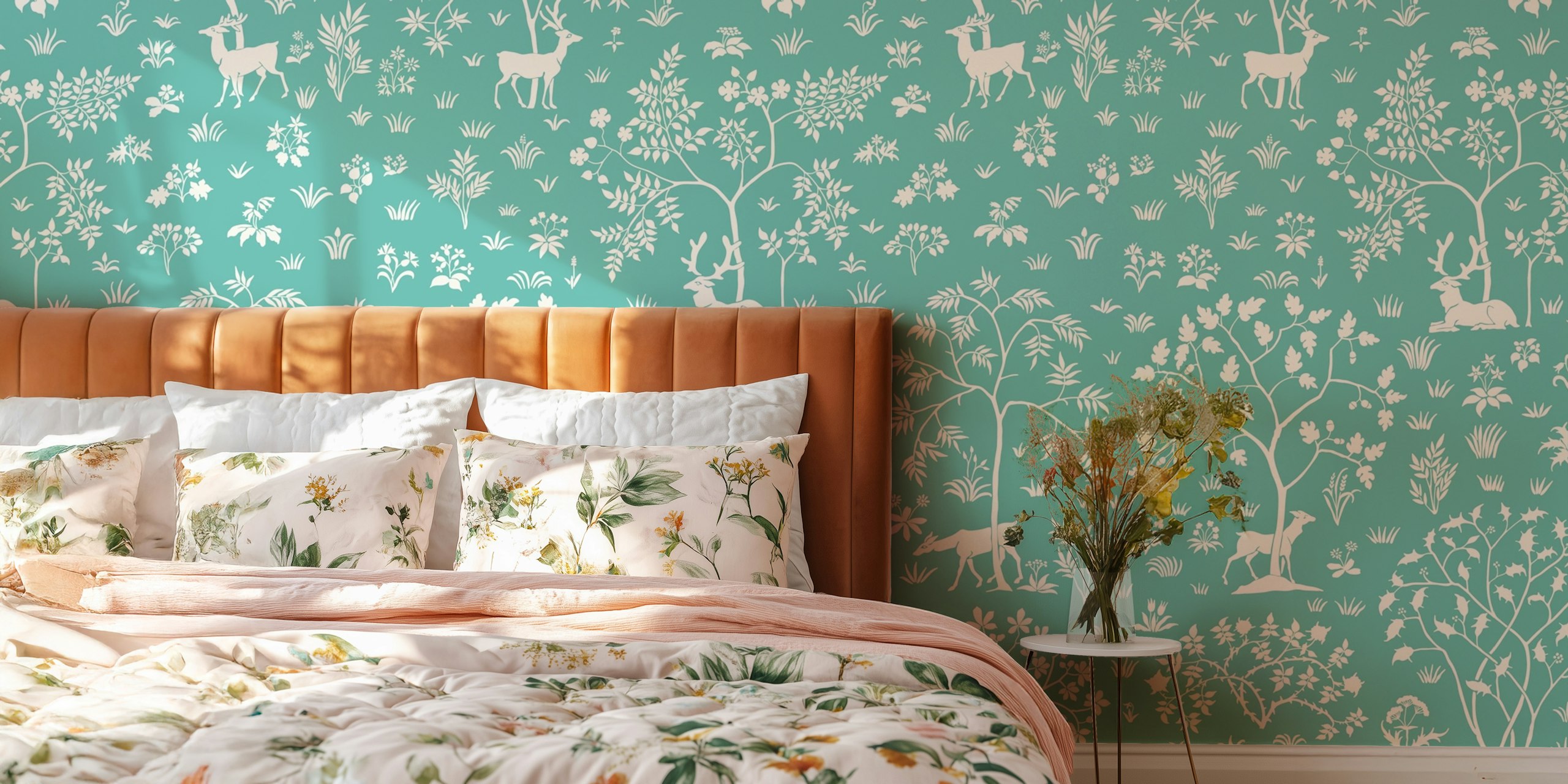 Vintage Meadow with Deer-tapet i et rum