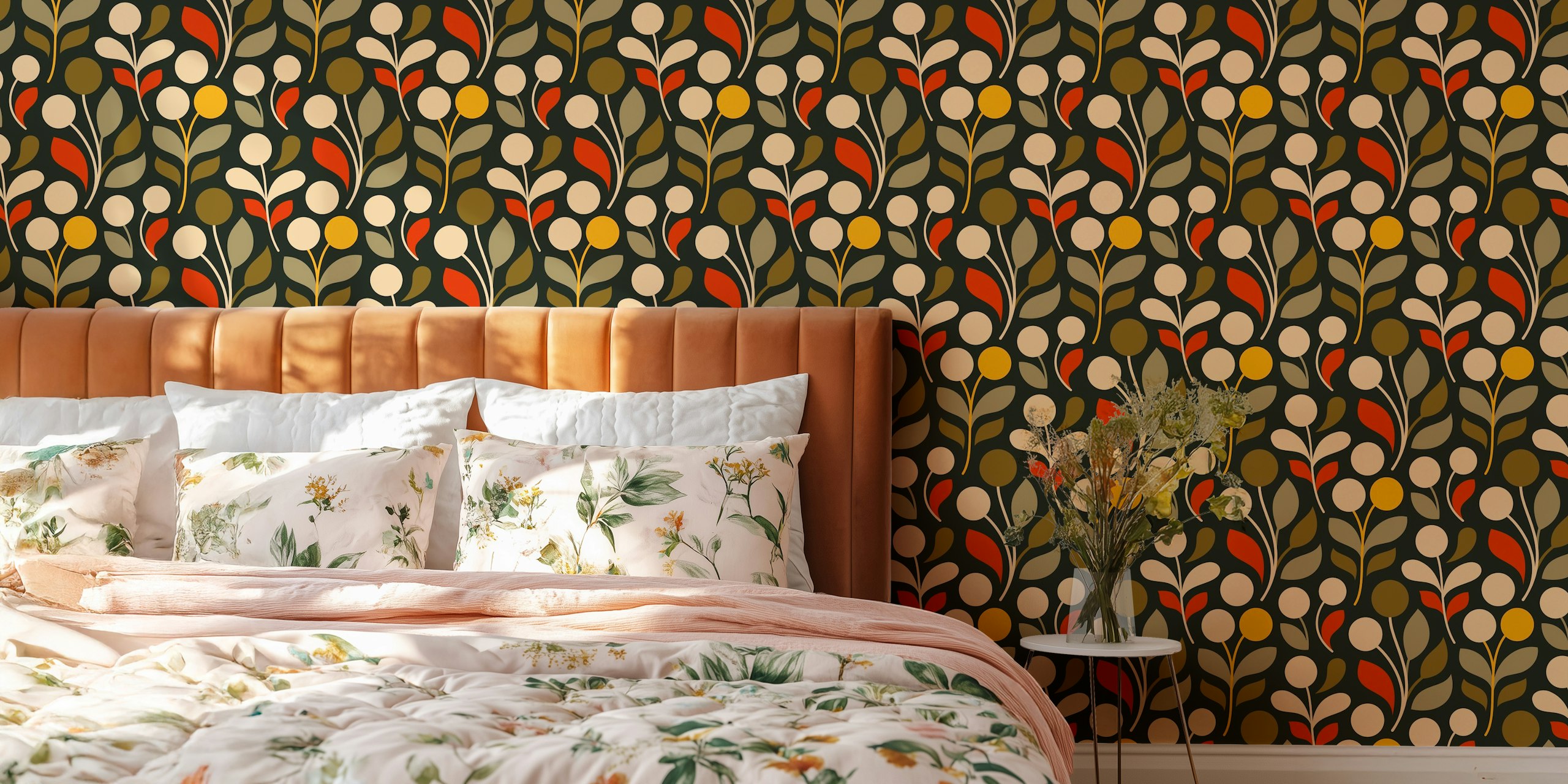 Golden Leaf Harmony wallpaper displayed in a room