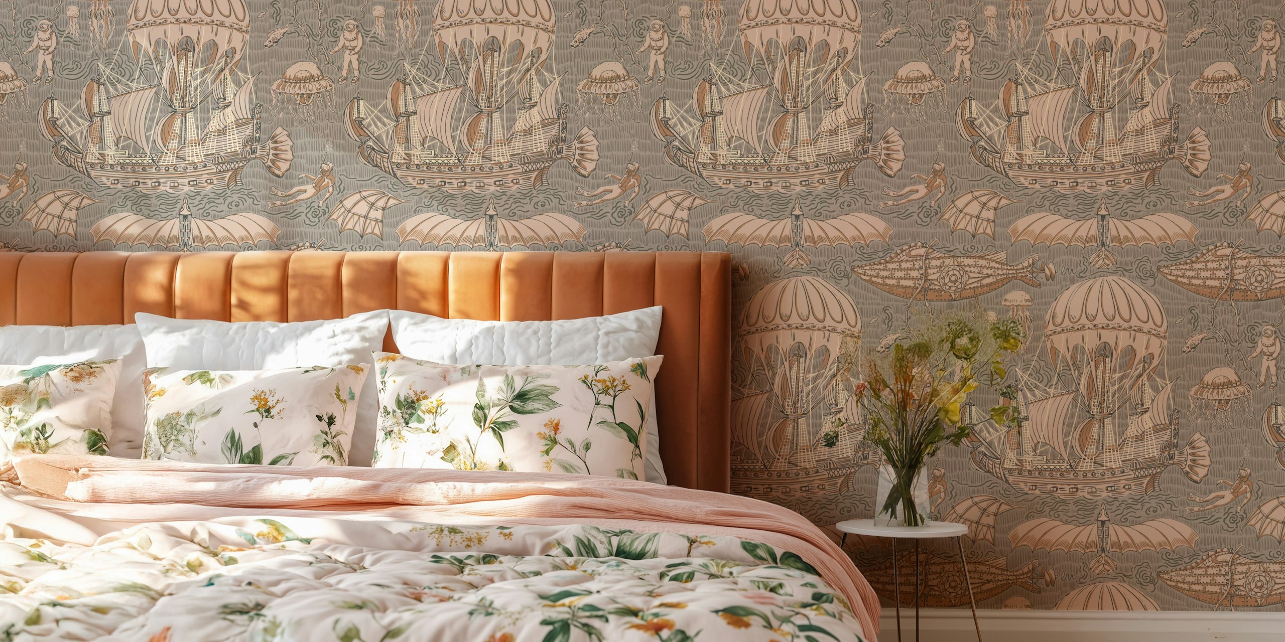Vintage nautical adventure wallpaper design