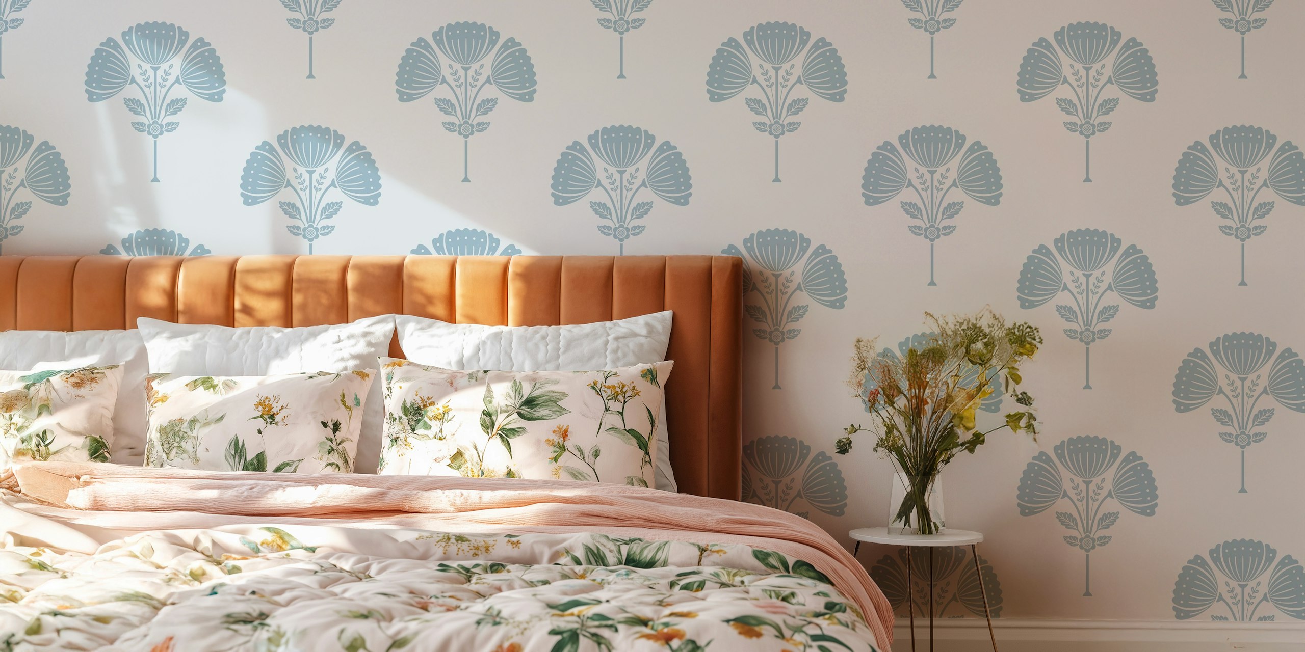 Calm blue flower bouquet wallpaper huoneessa