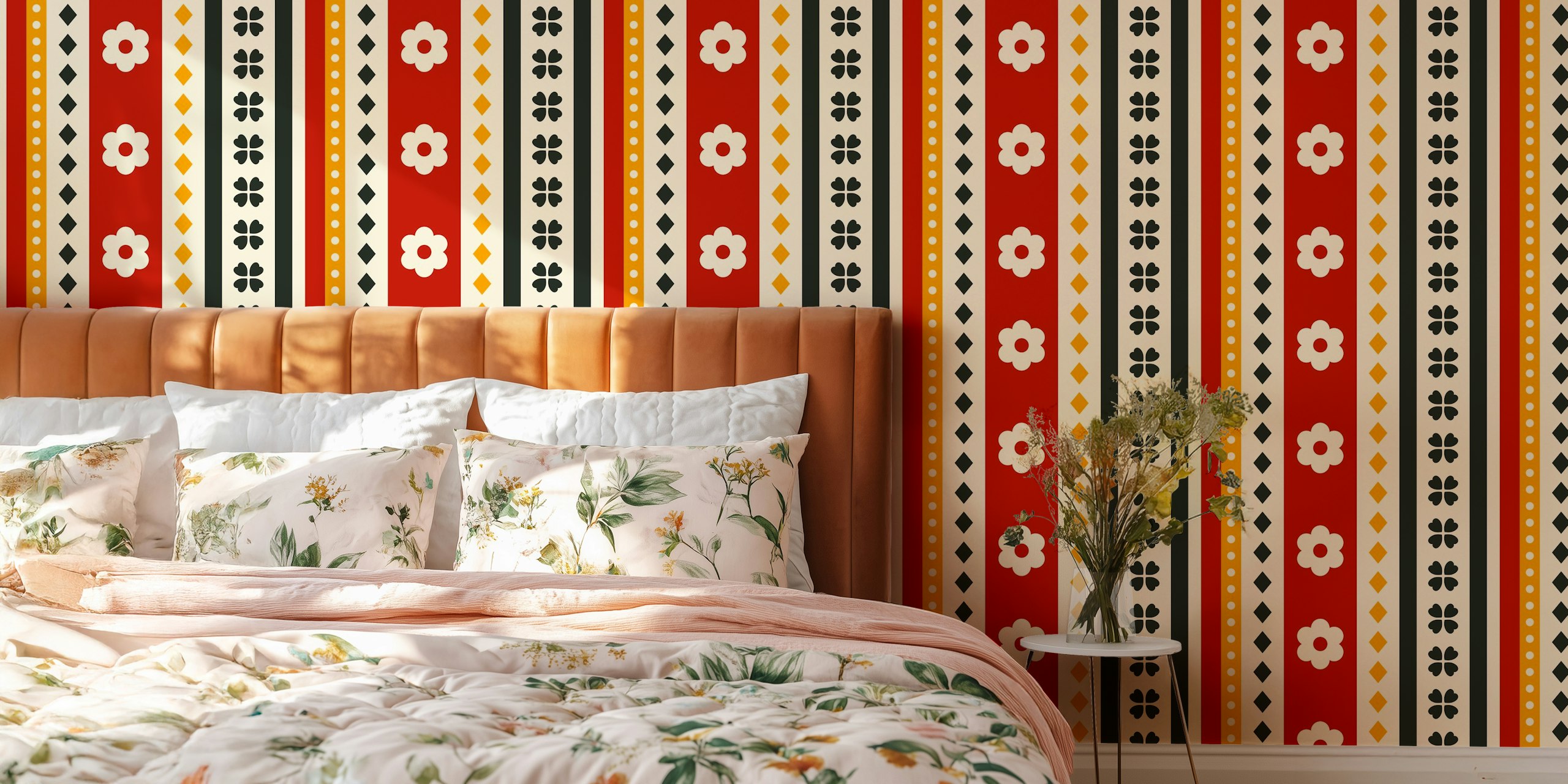 Retro Modern Flower Strips wallpaper design