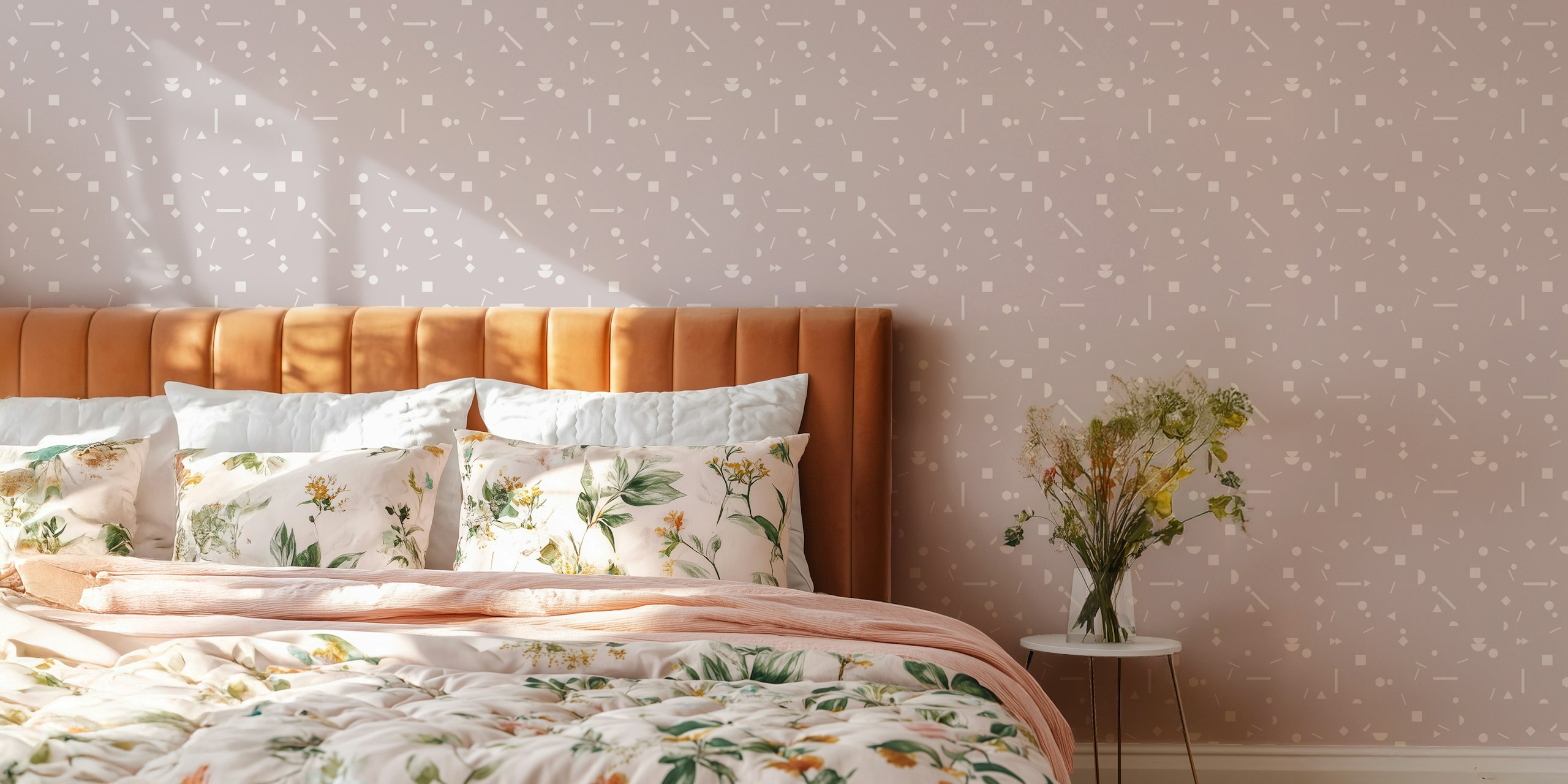 Pastel geometric wallpaper in a modern room