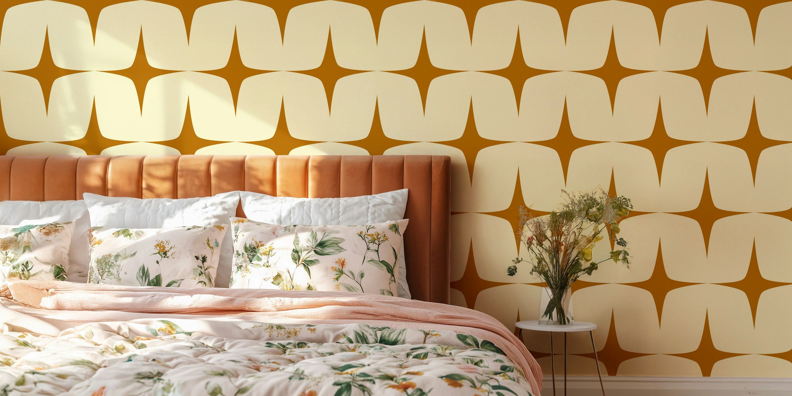 Ταπετσαρία Starburst Ivory Rust σε ένα δωμάτιο