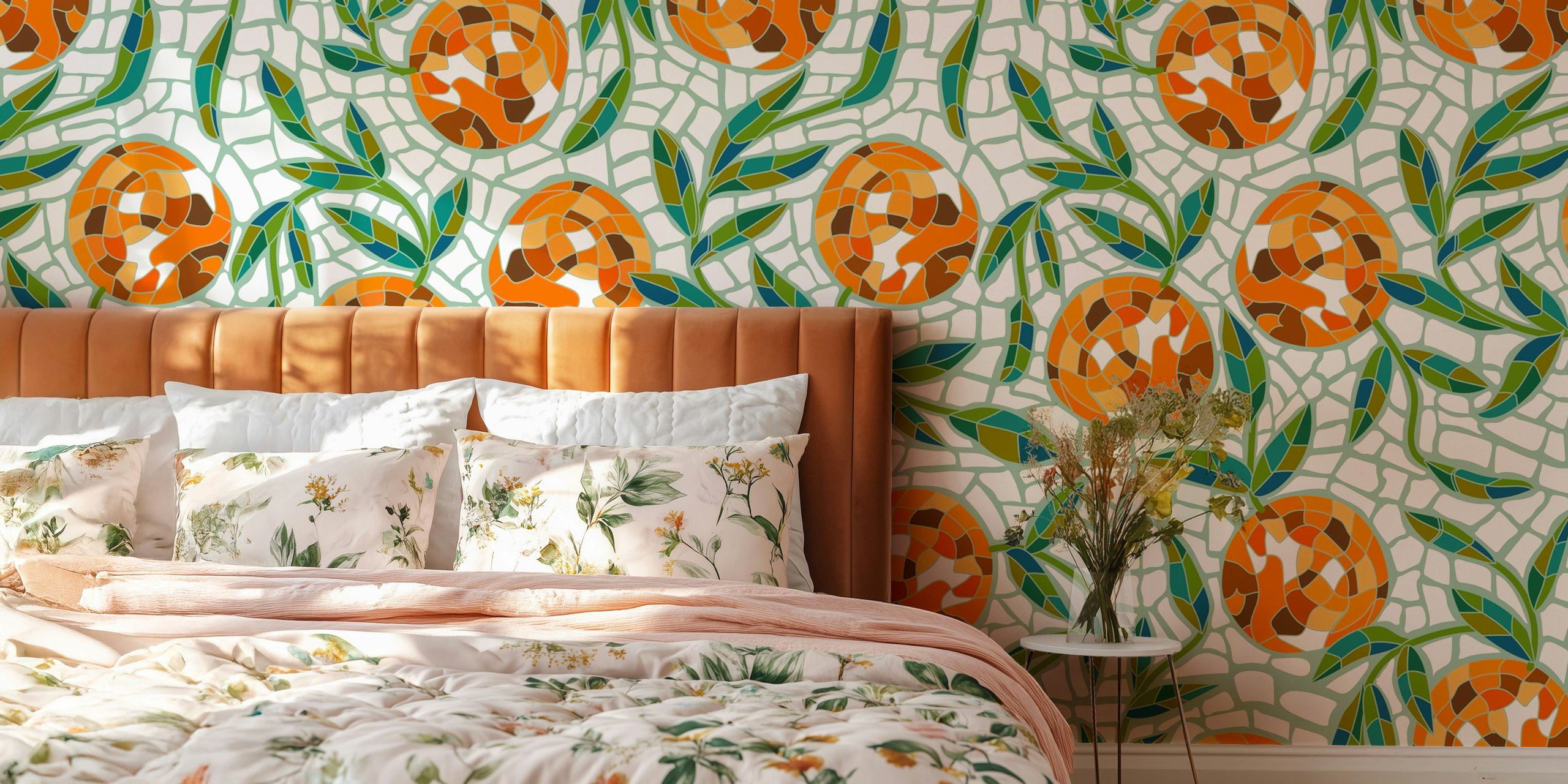 Orangery Mosaic Oranges carta da parati decorativa in una stanza