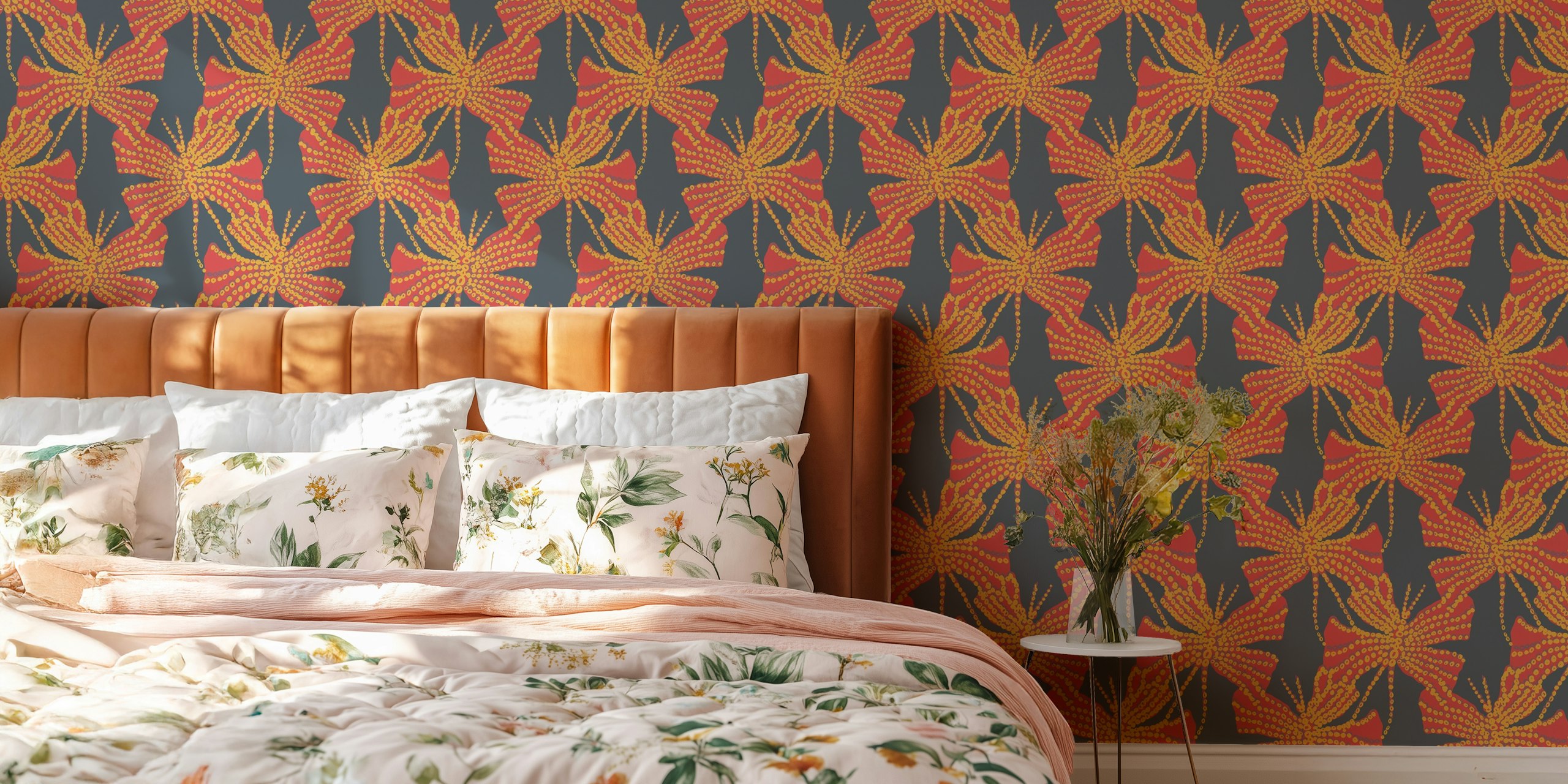 Tropical Coral Butterfly Tapete in einem Zimmer