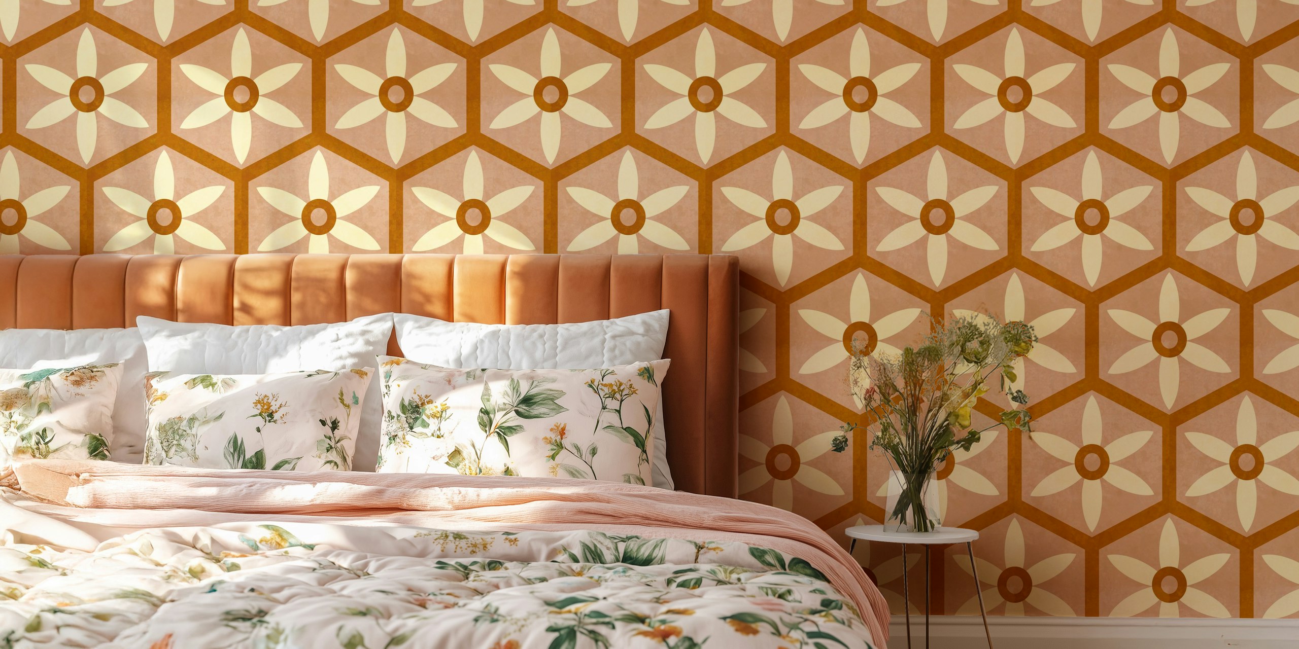 Ταπετσαρία Rustic Floral Hexagon σε έναν εσωτερικό χώρο