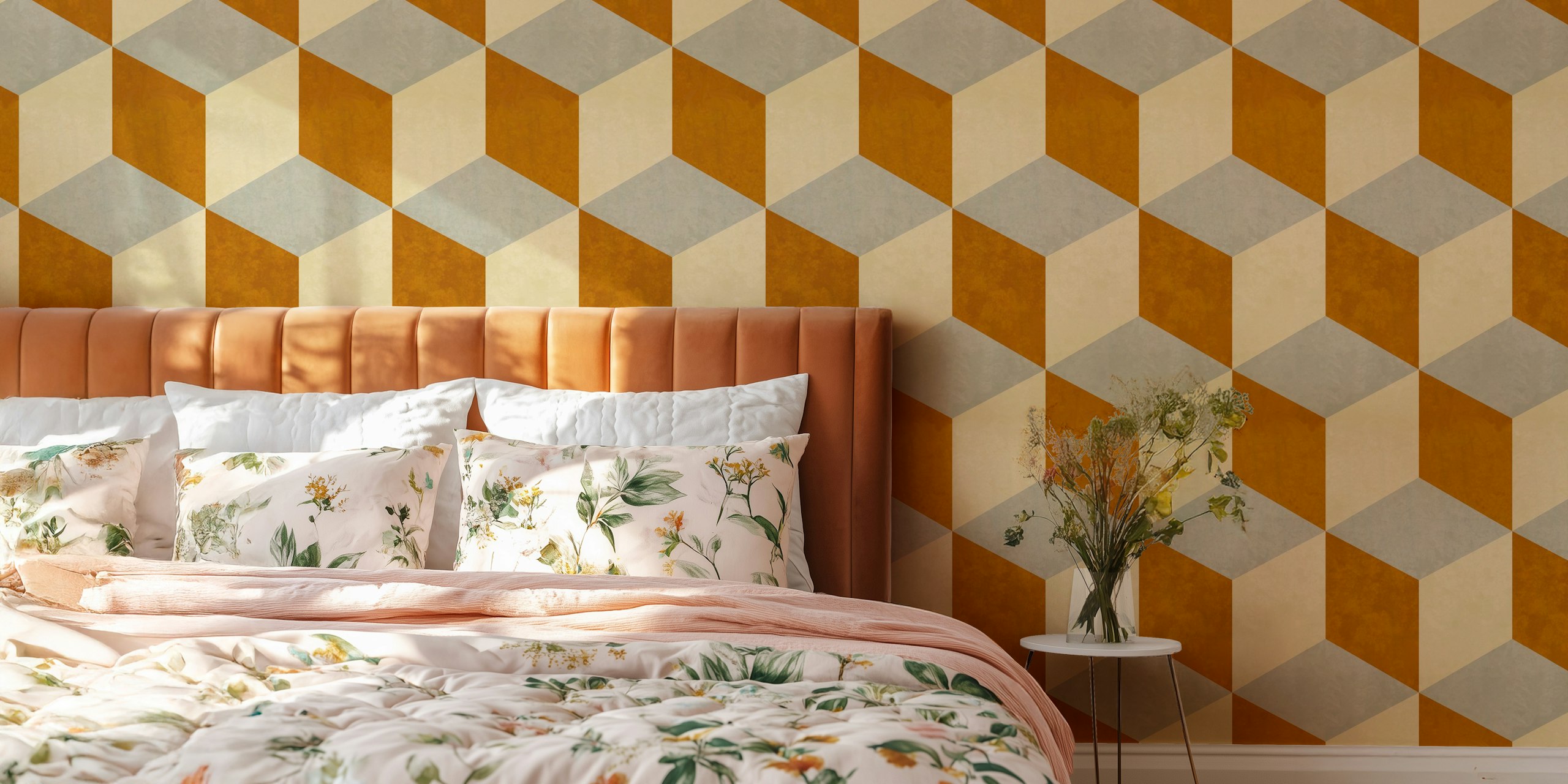 Cubes Mustard Gold Backsplashes Tapete im Raum