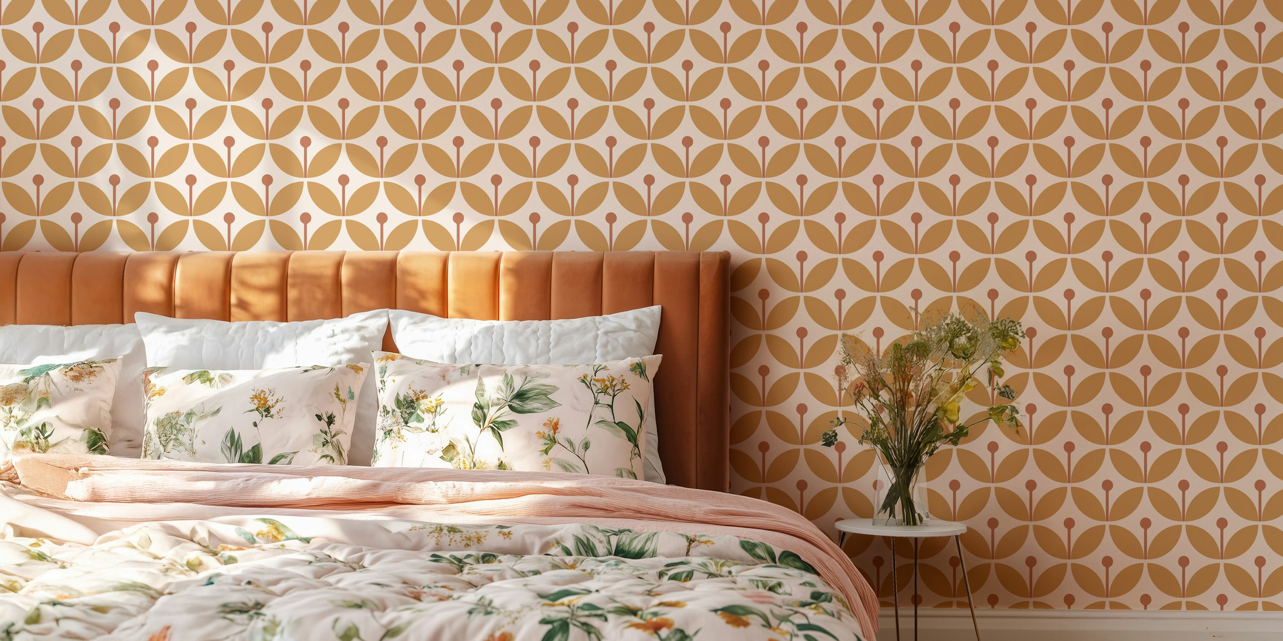 Graphic Scandi Floral Boho Yellow tapet i et rum