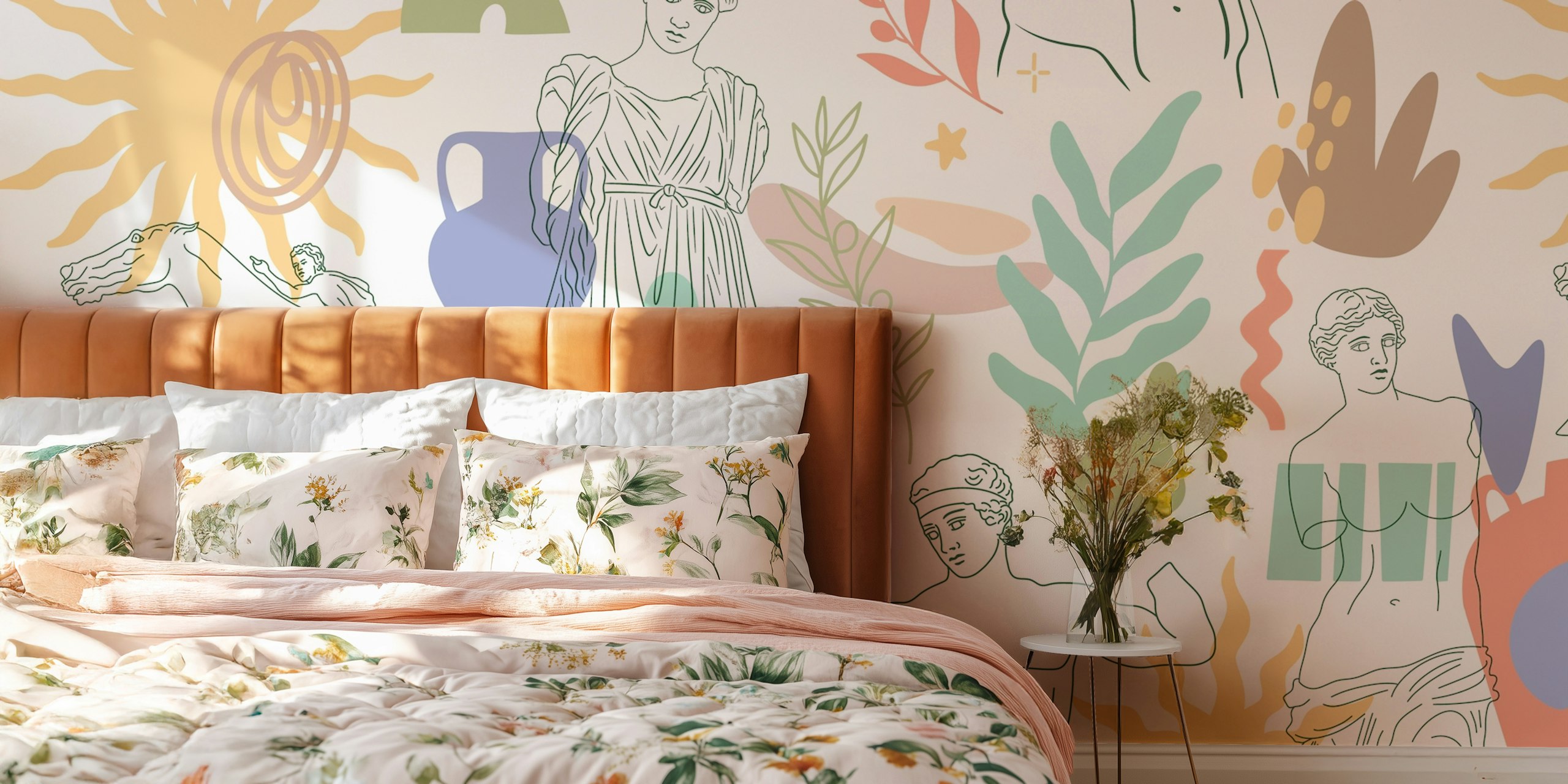 Bohemian Greek Deco 2 wallpaper in a room