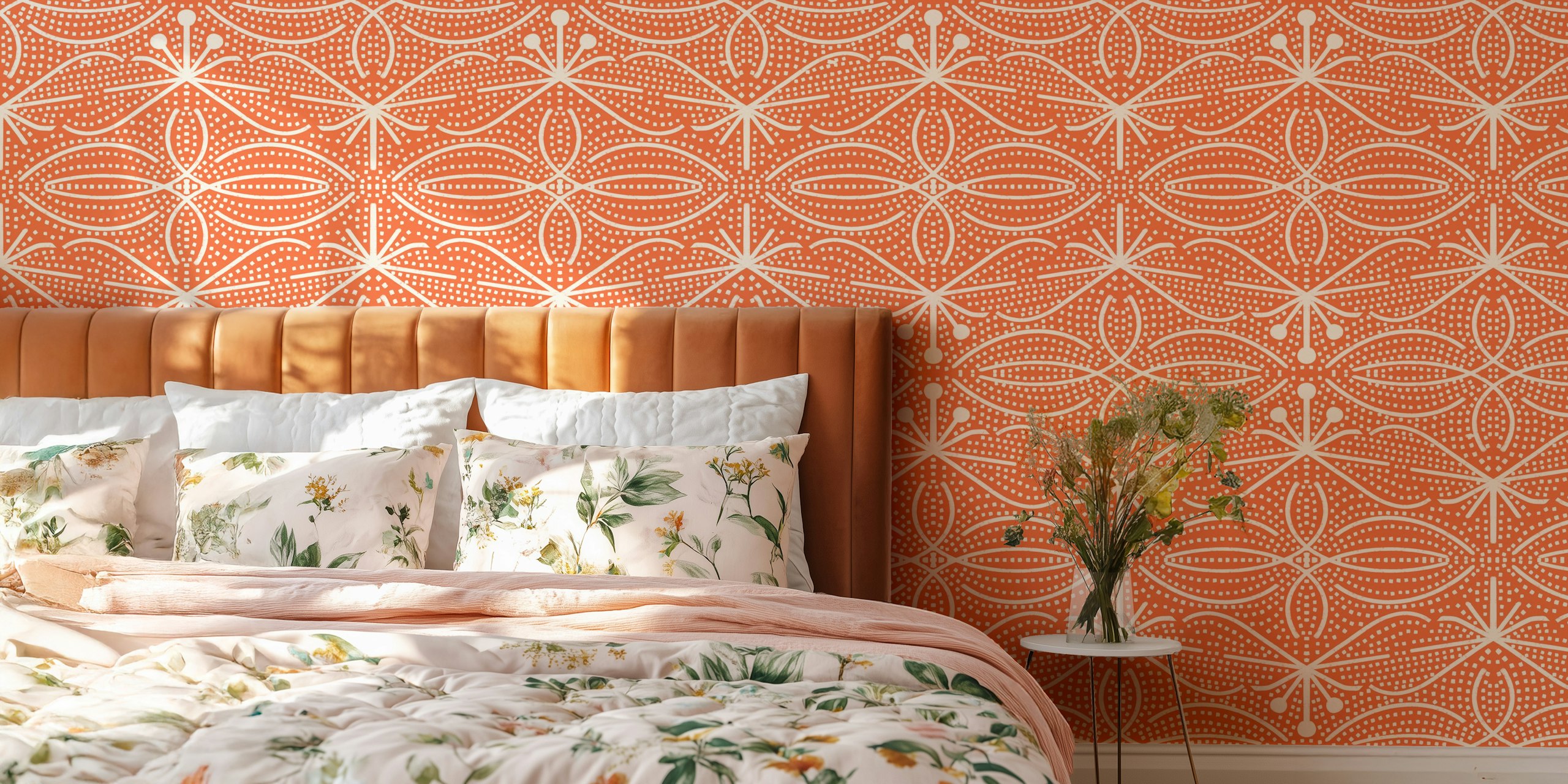 Tapeta Bohemian Chic Leaves Orange u sobi