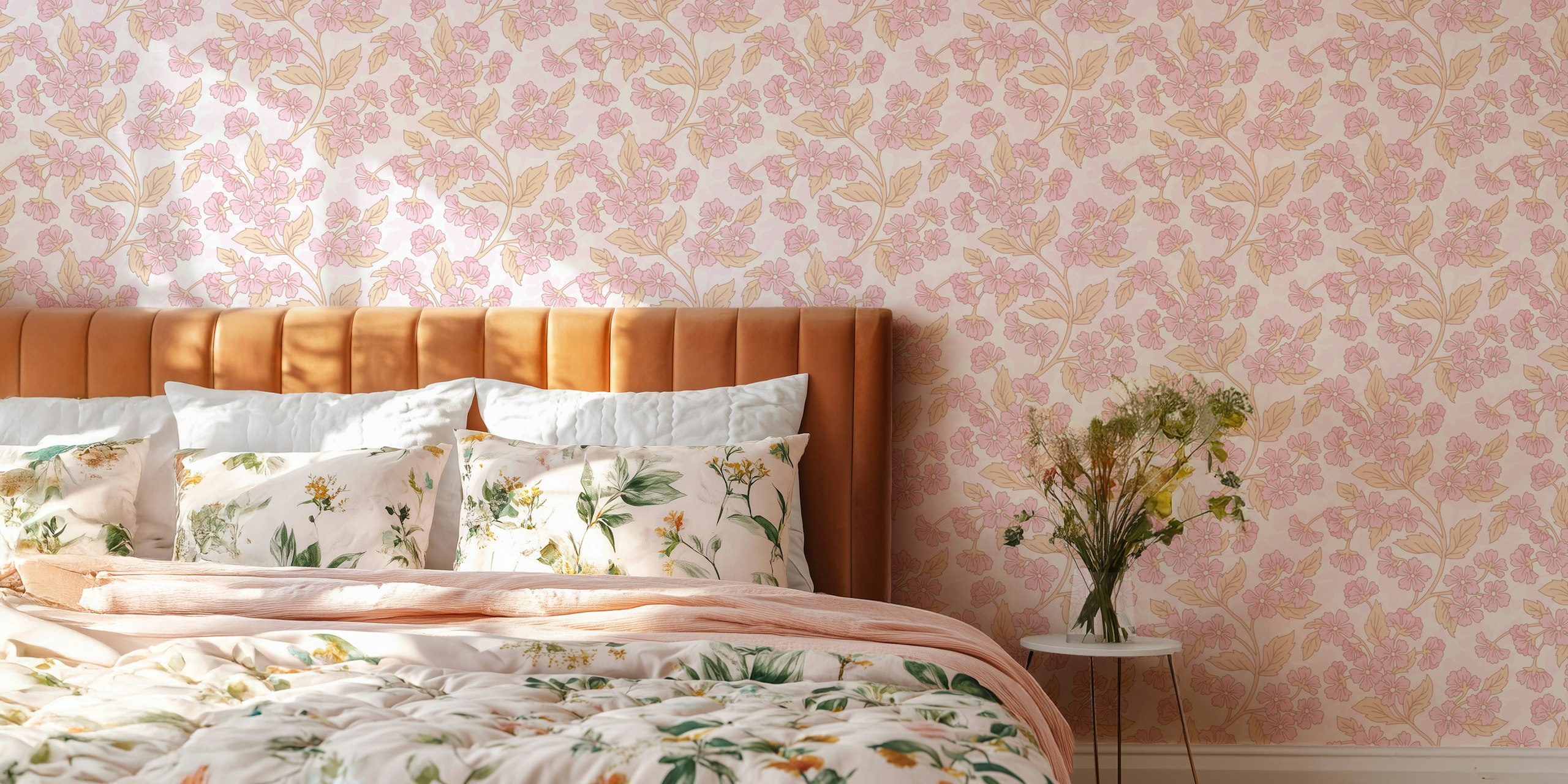 Ammil pink floral wallpaper design in a room