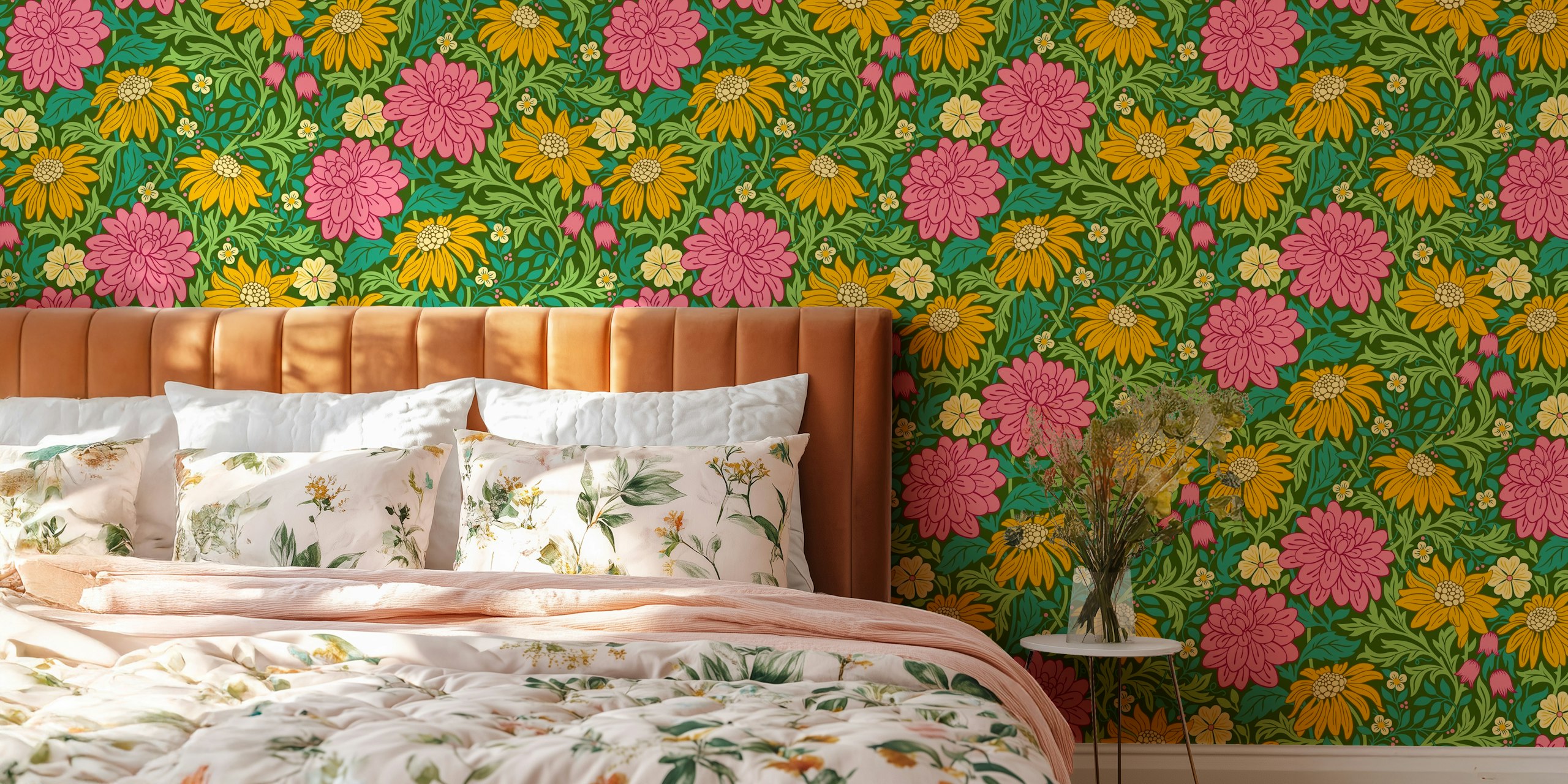 Design de papier peint floral coloré dans une pièce