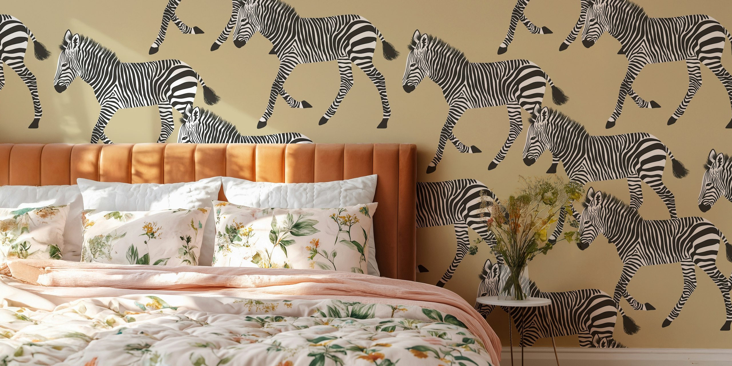 Carta da parati Zebra Walk 6 beige in una stanza