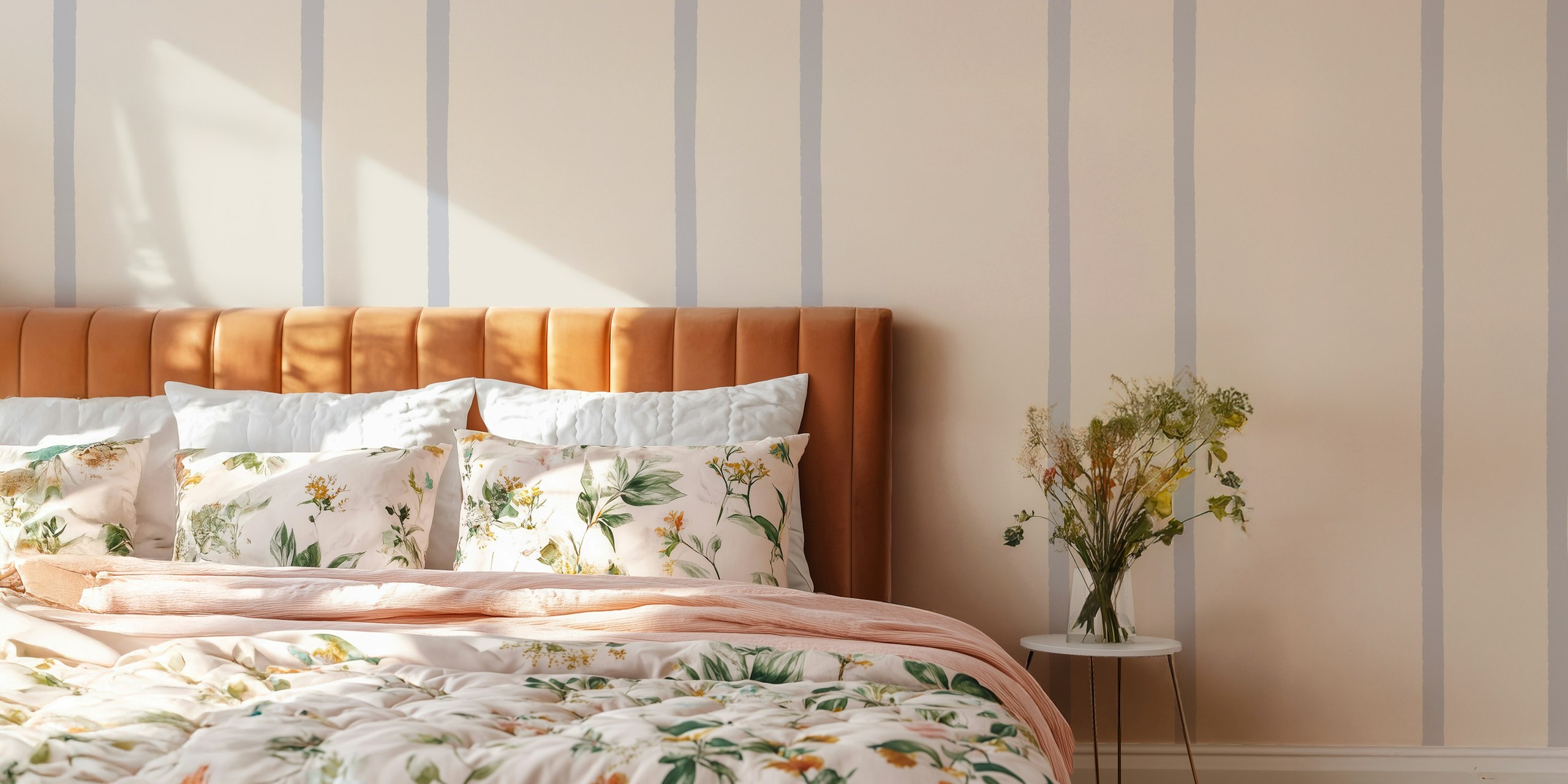 Blue stripes on light beige background wallpaper