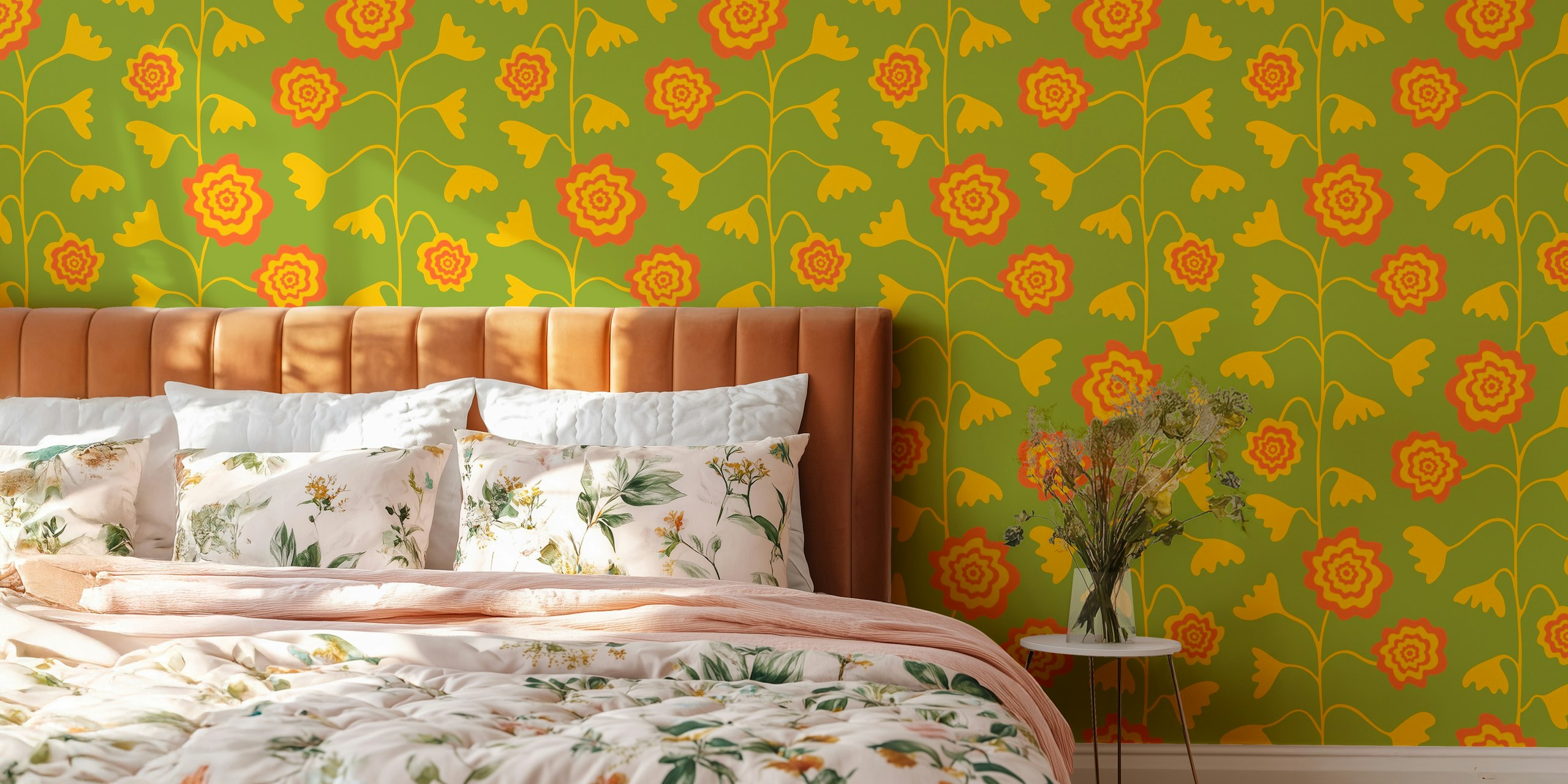 Nectar Abstract Retro Floral Wallpaper in room