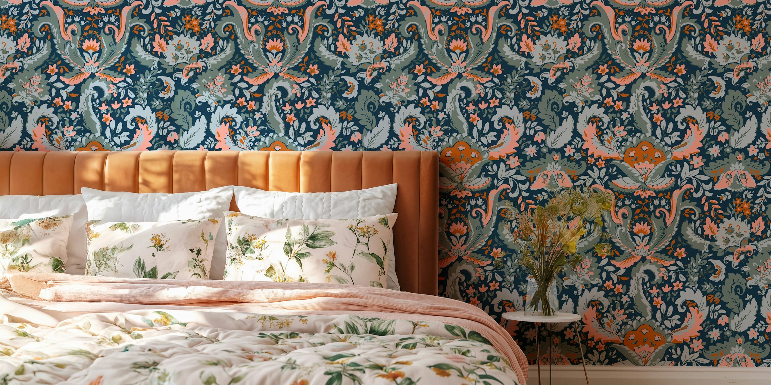 Bohemian indian foliage wallpaper i et rum