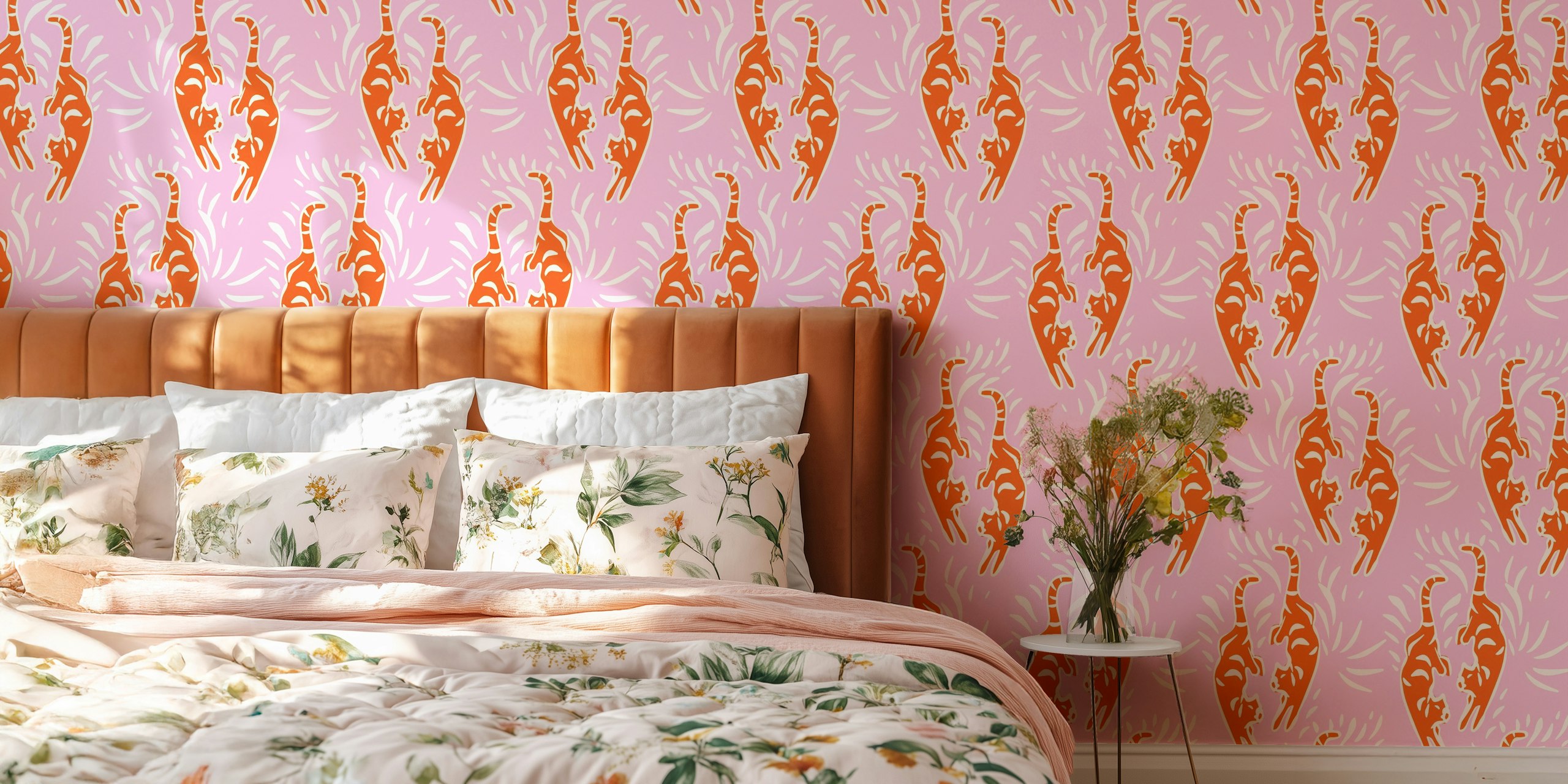 Kitschy Red Tigers wallpaper in a room