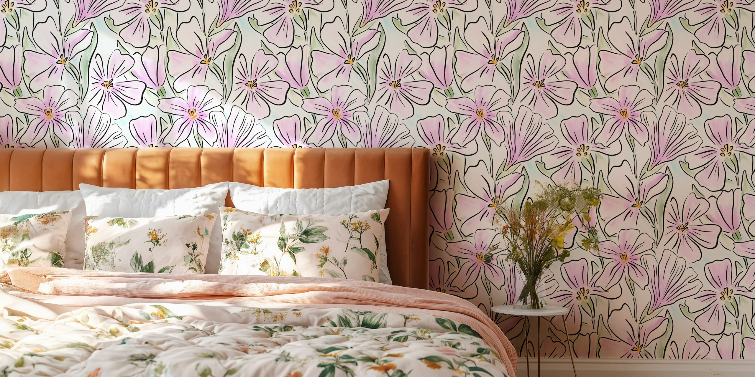 Ταπετσαρία Watercolour Blossoming Spring Charm σε ένα δωμάτιο