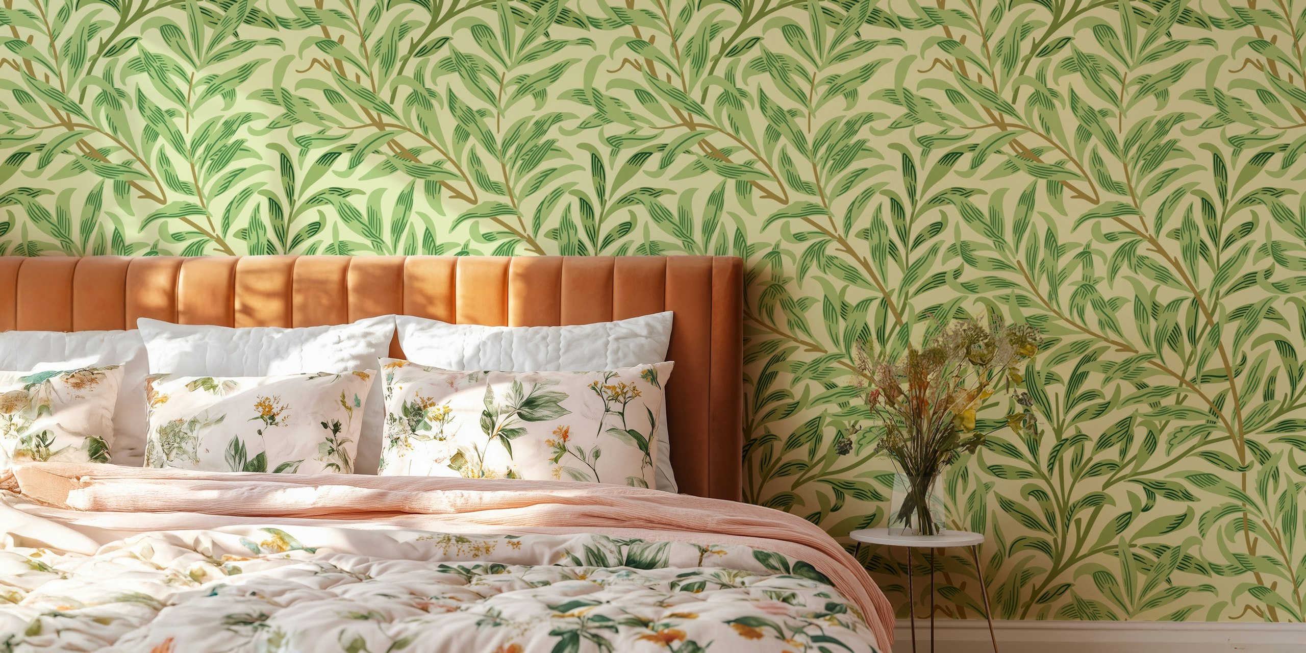 Botanical leaf pattern in green colors, nature-inspired wallpaper