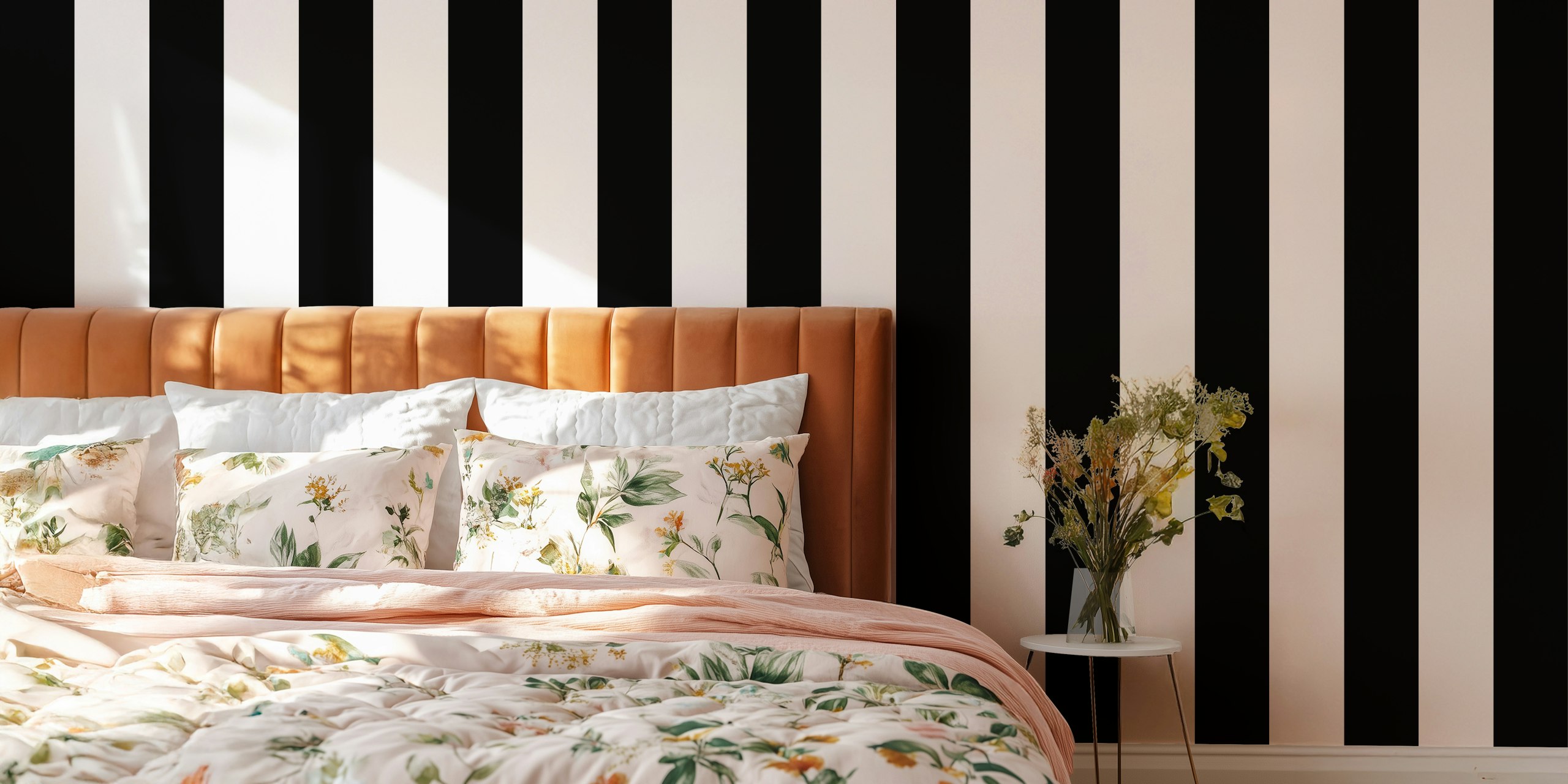 Black and White Scandi Stripes wallpaper in a nursery