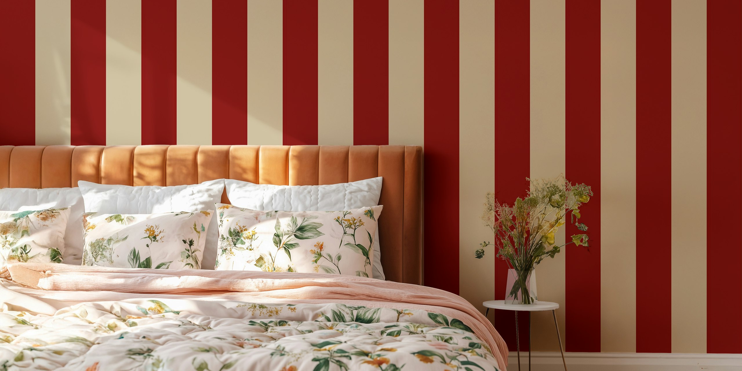 Ταπετσαρία Dark Red And Beige Boho Stripes σε ένα δωμάτιο