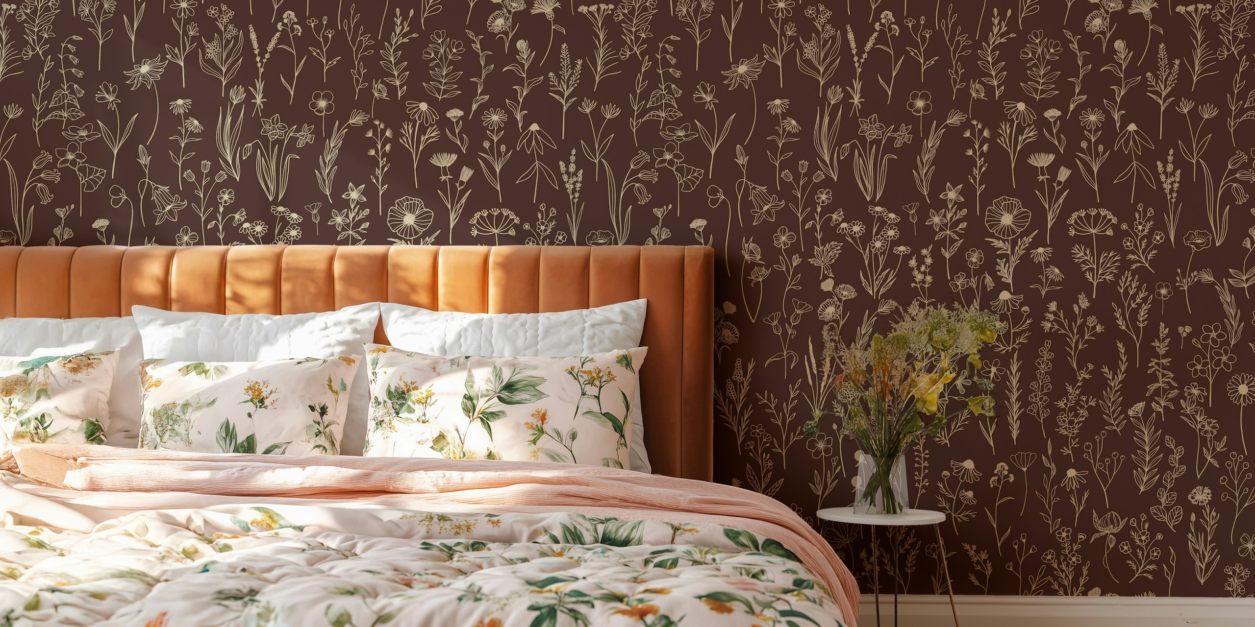 Wildflowers drawing pattern wallpaper in a room