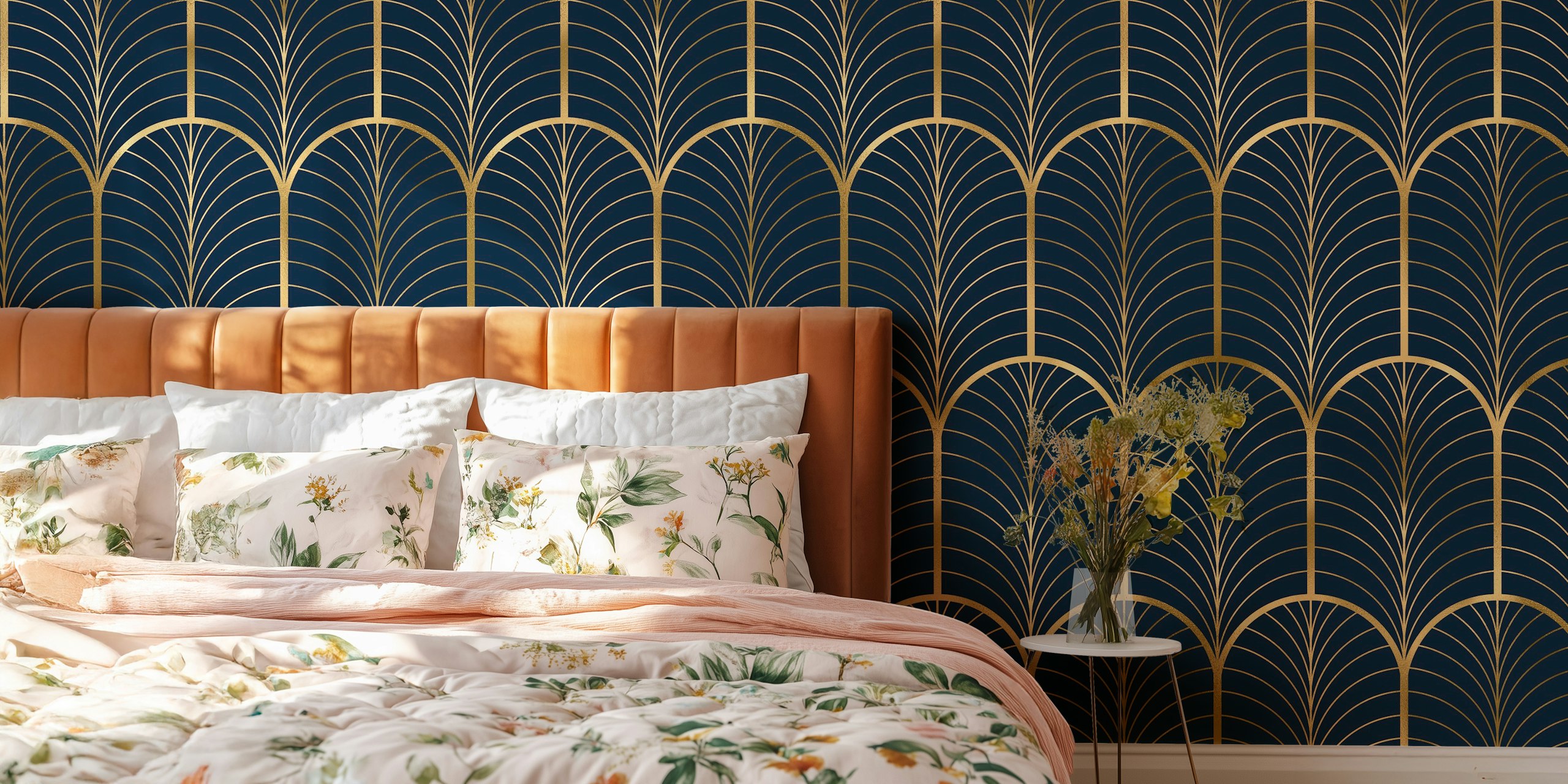 Art Deco wallpaper σε χρυσό και ναυτικό