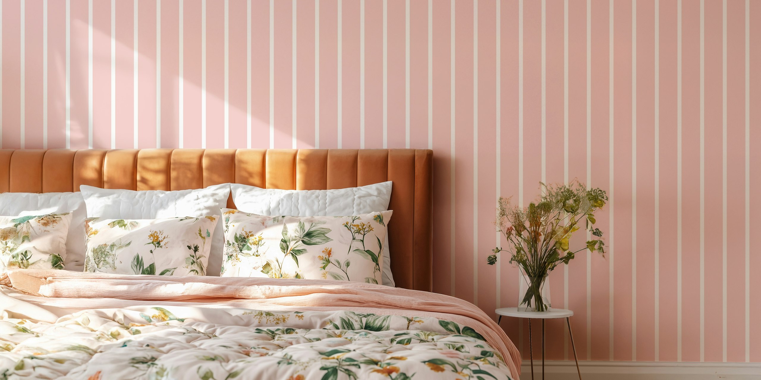 Soft pink beige vertikala stripes tapet