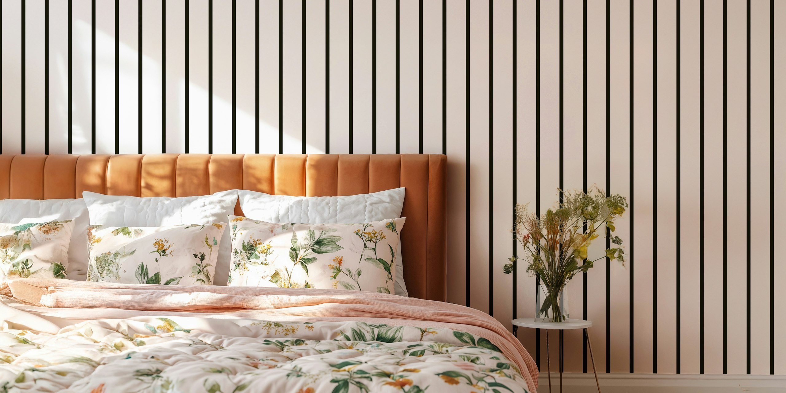 Black and white vertical stripes wallpaper in a room