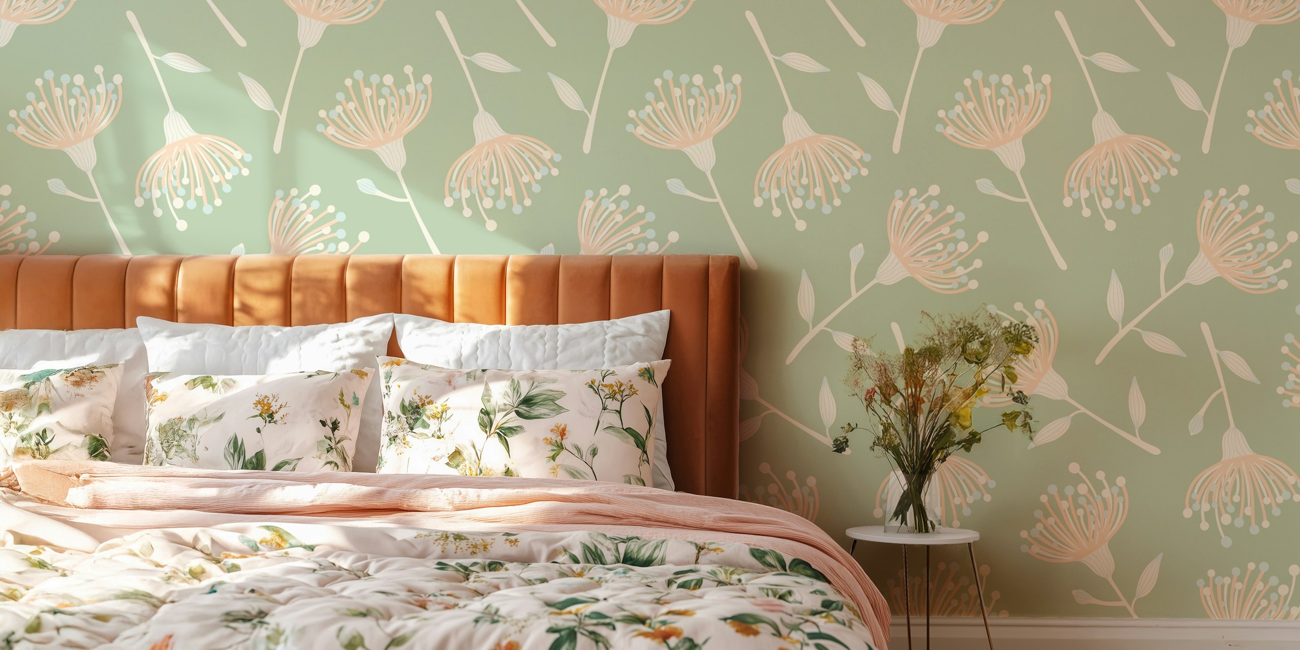 Eucalyptus floral design with soft sage green background wallpaper