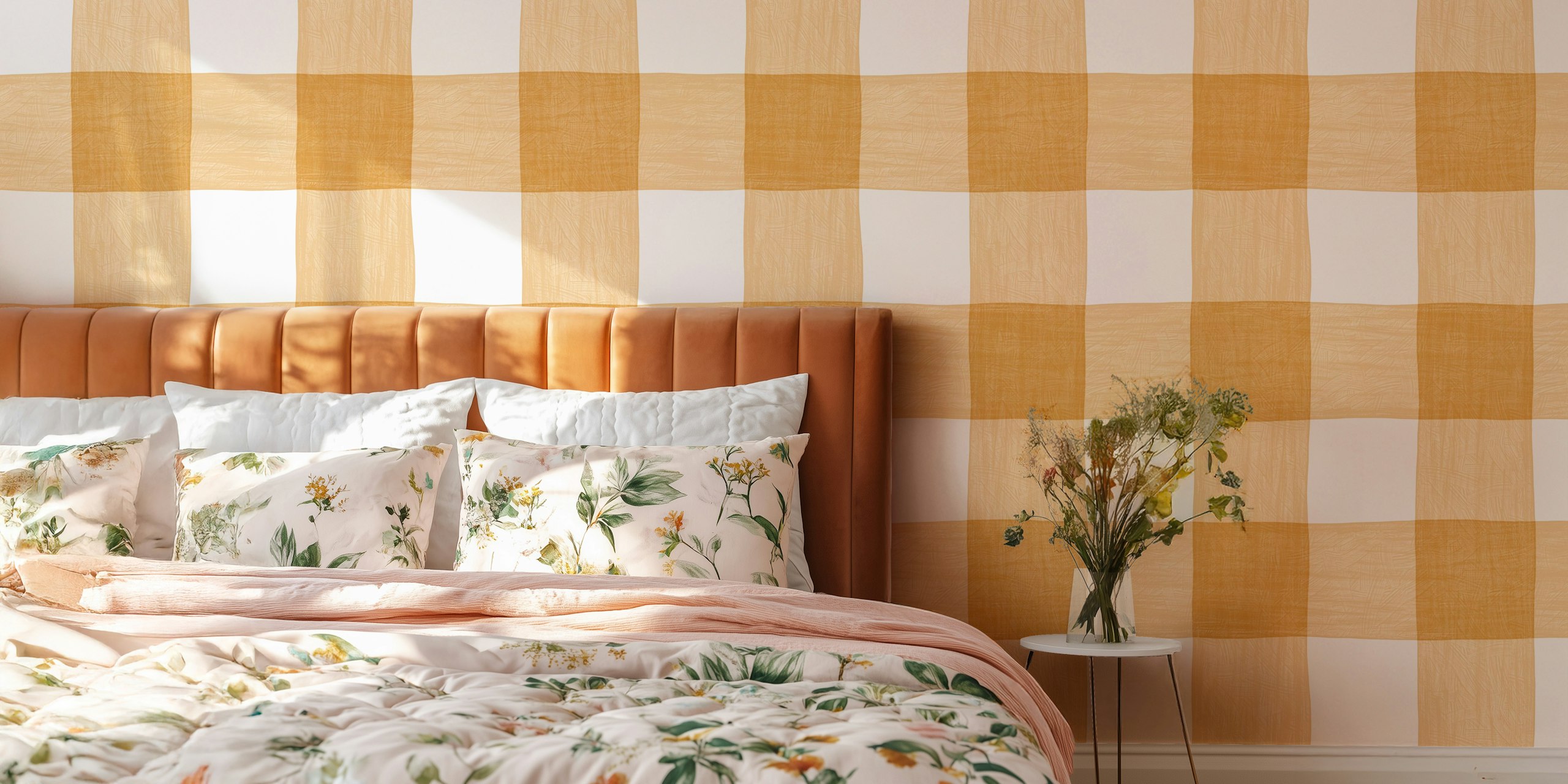 Ταπετσαρία Hand Painted Gingham σε δωμάτιο
