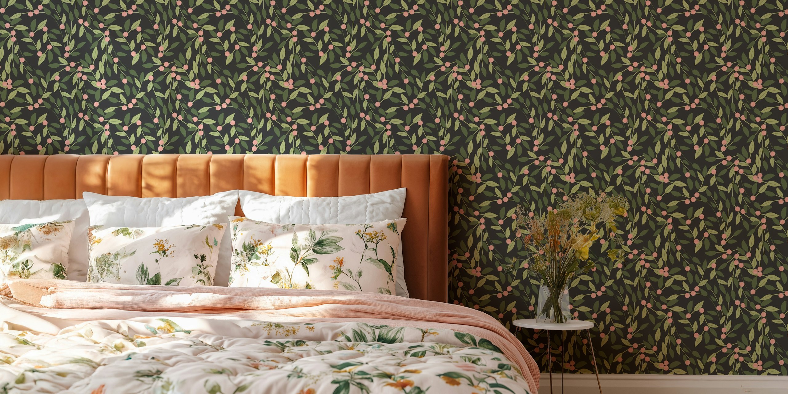 Ontwerp van behang Pink Forest Berries