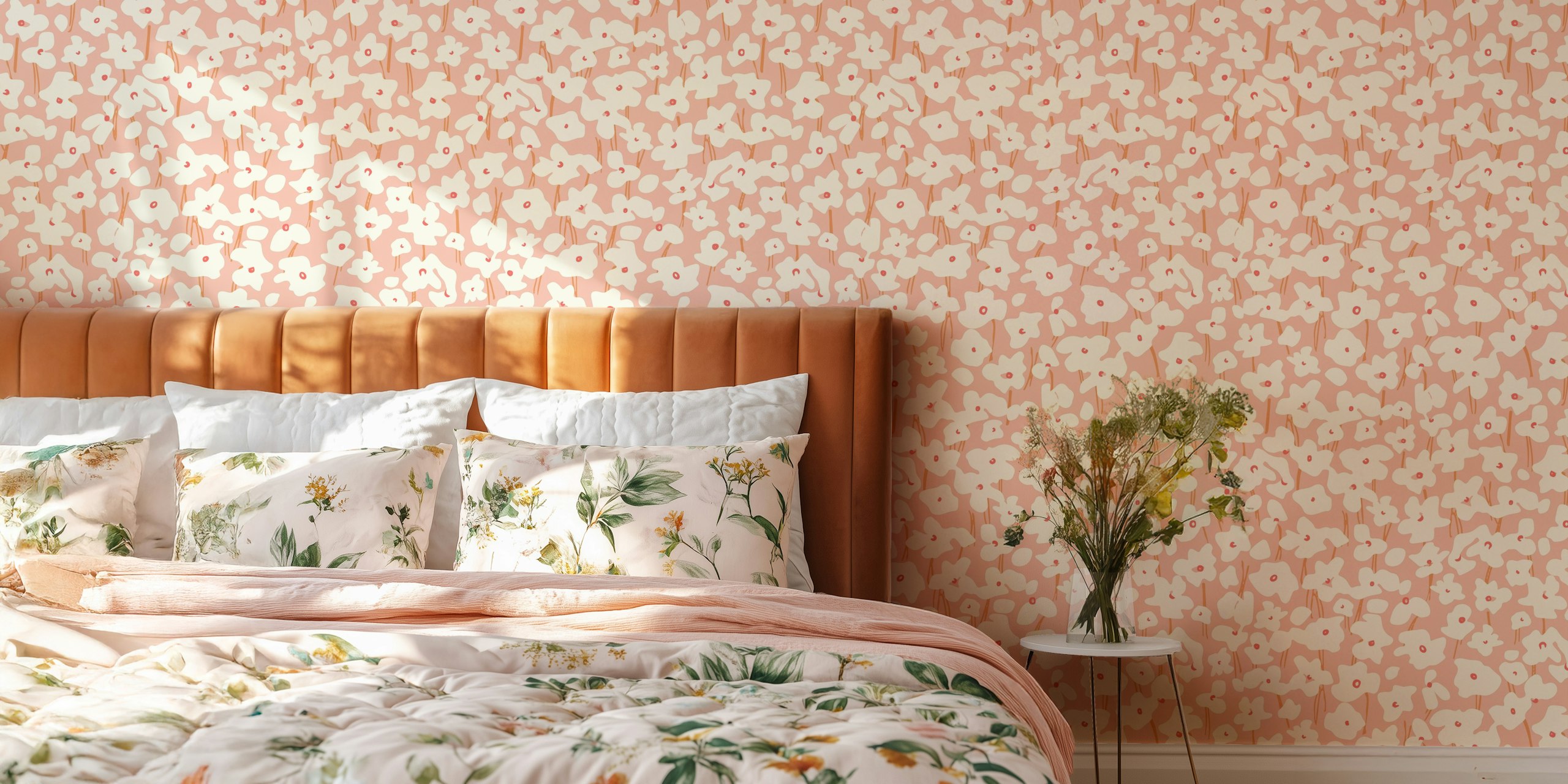 Floral Pattern Anna blush pink wallpaper in a room