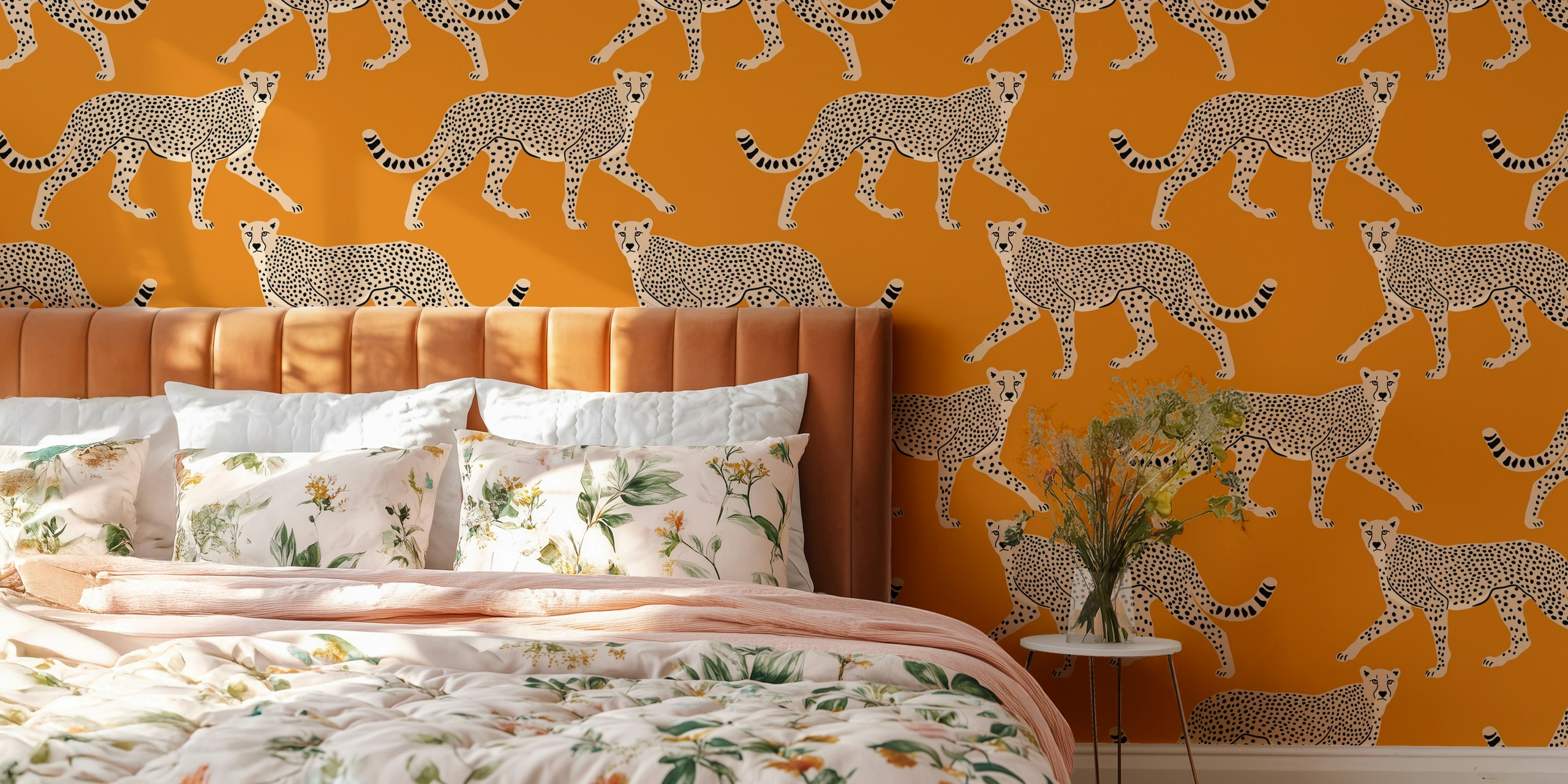 Cheetah pattern on ochre background wall mural wallpaper