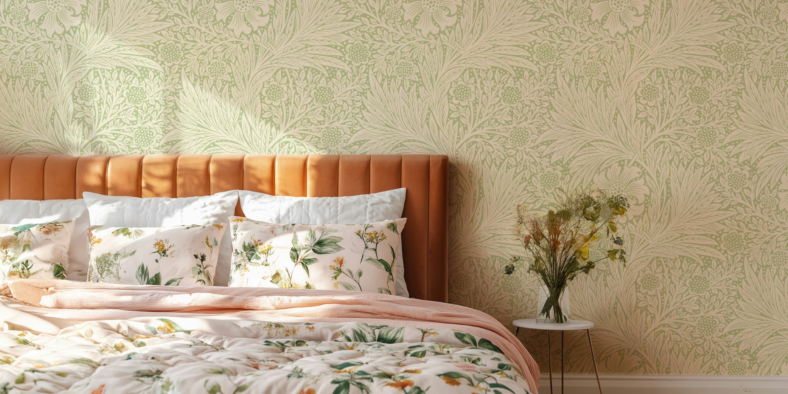 Fototapeta w stylu vintage wiktoriańskim z motywem Pure Marigold i przeplatającymi się motywami kwiatowymi