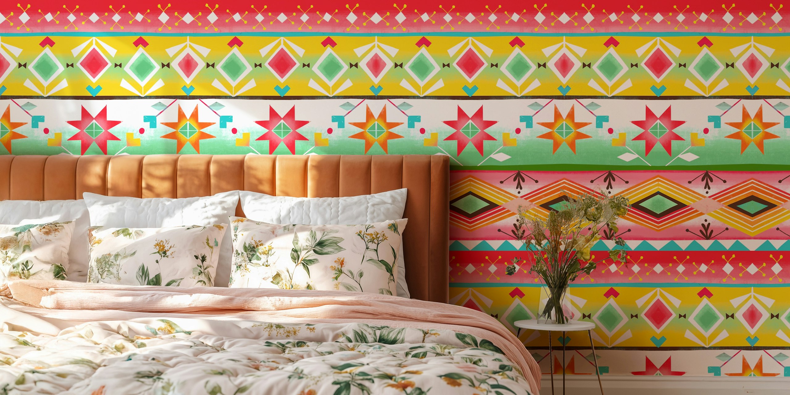 Papel de parede Mexican geometric stripes em um quarto