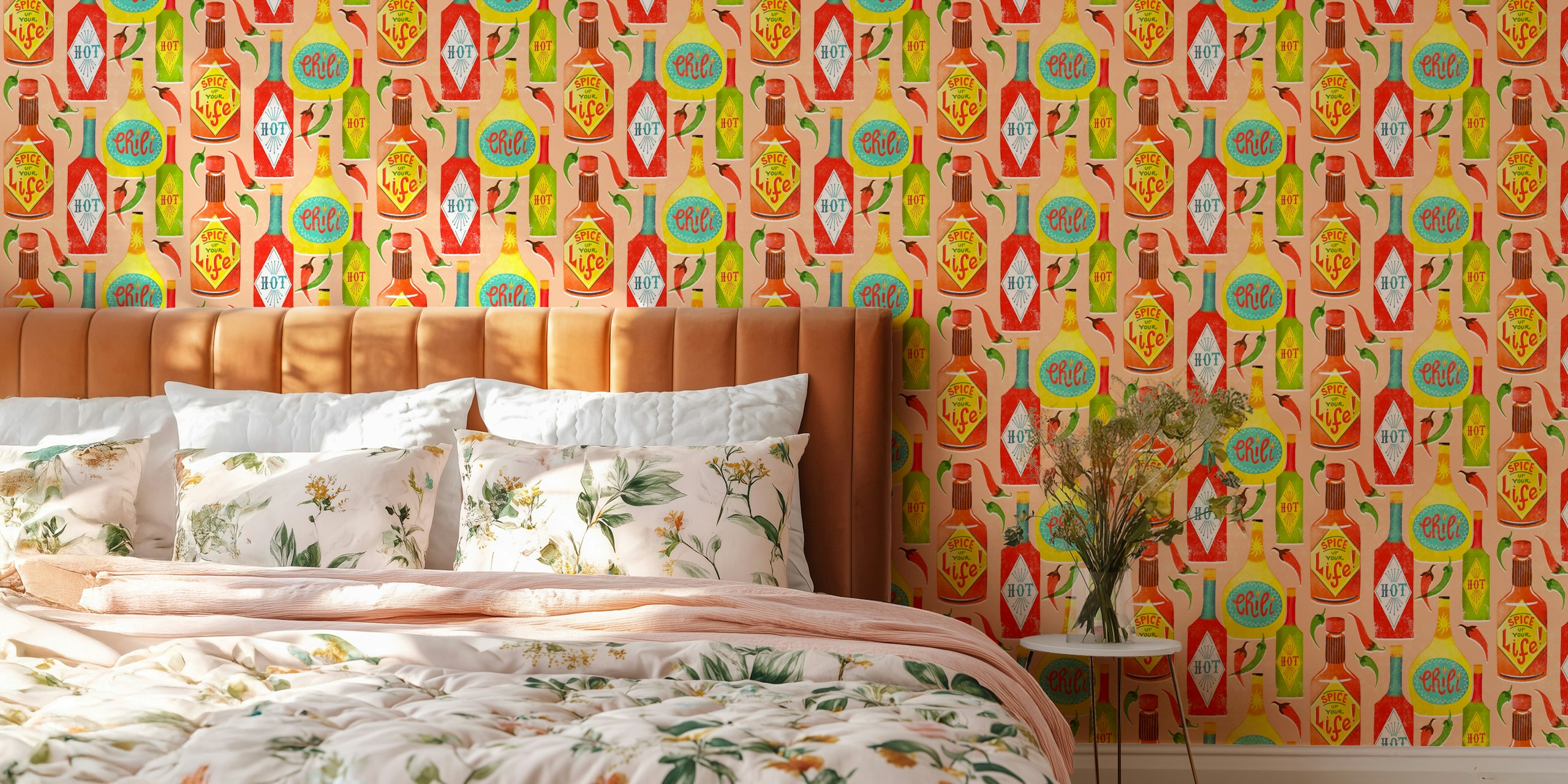 Design vibrante de papel de parede com frascos de especiarias coloridas spice up you life rose