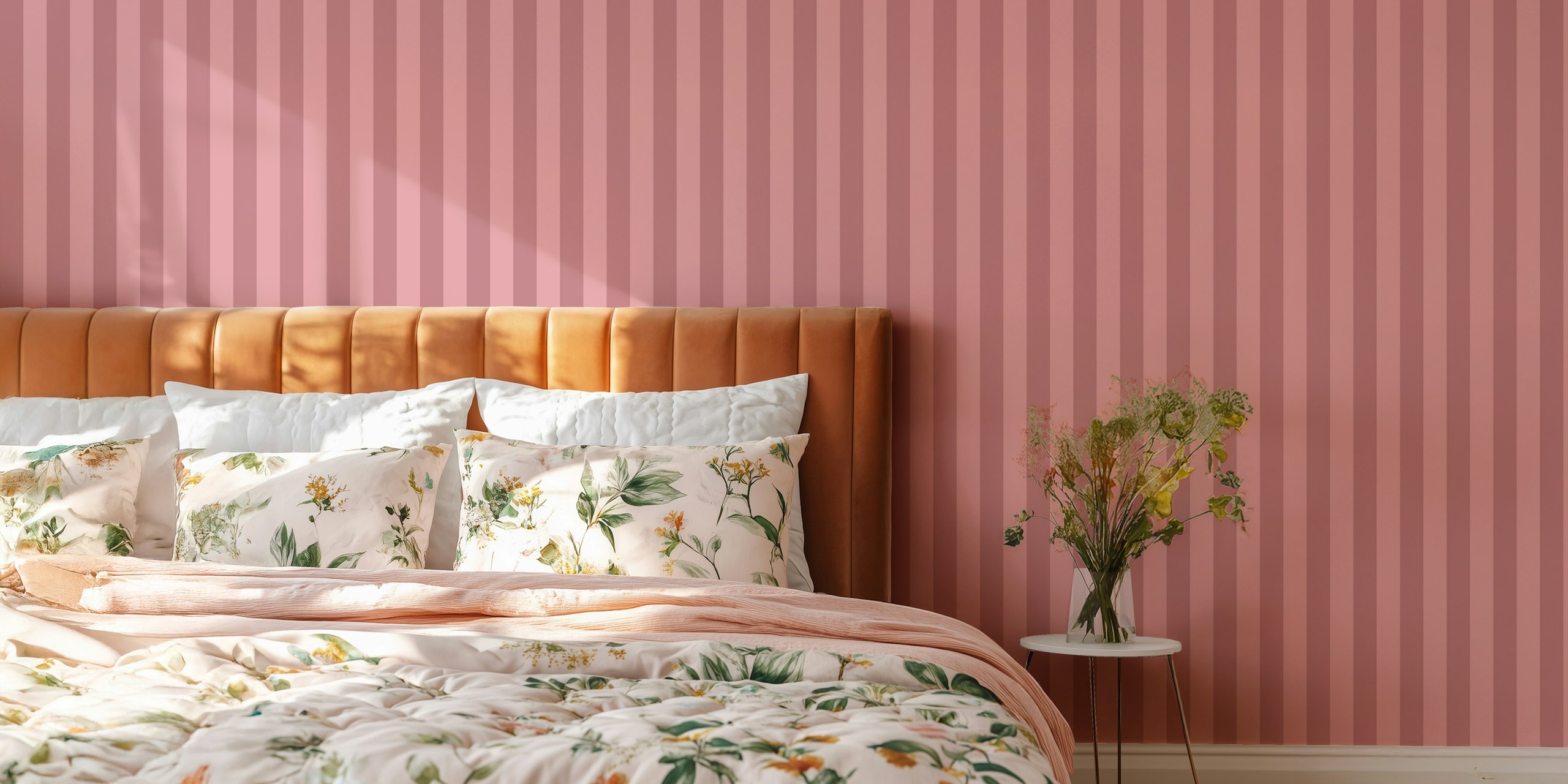 Mauve striped wallpaper in soft pink tones, contemporary design
