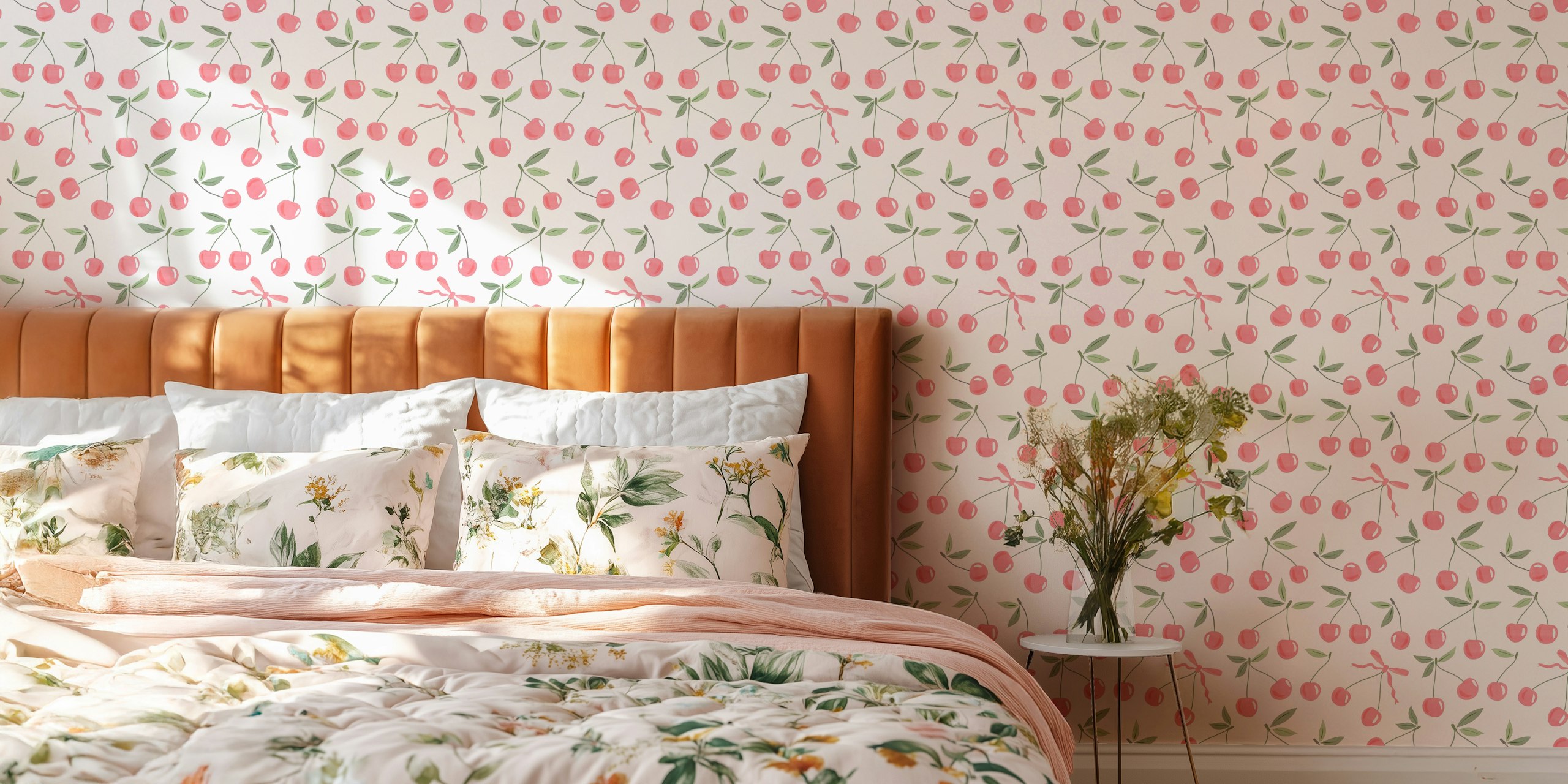 ταπετσαρία Preppy Pink Cherries σε ένα δωμάτιο