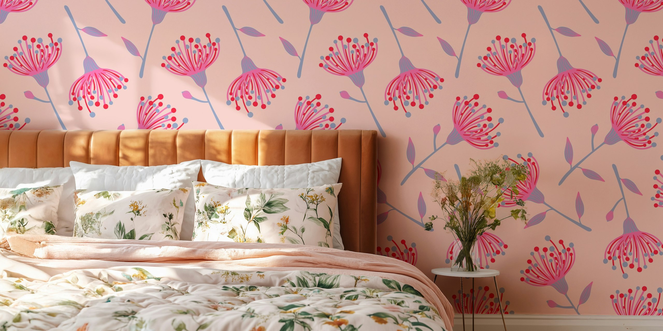 Eucalyptus Tossed Floral Wallpaper in a room