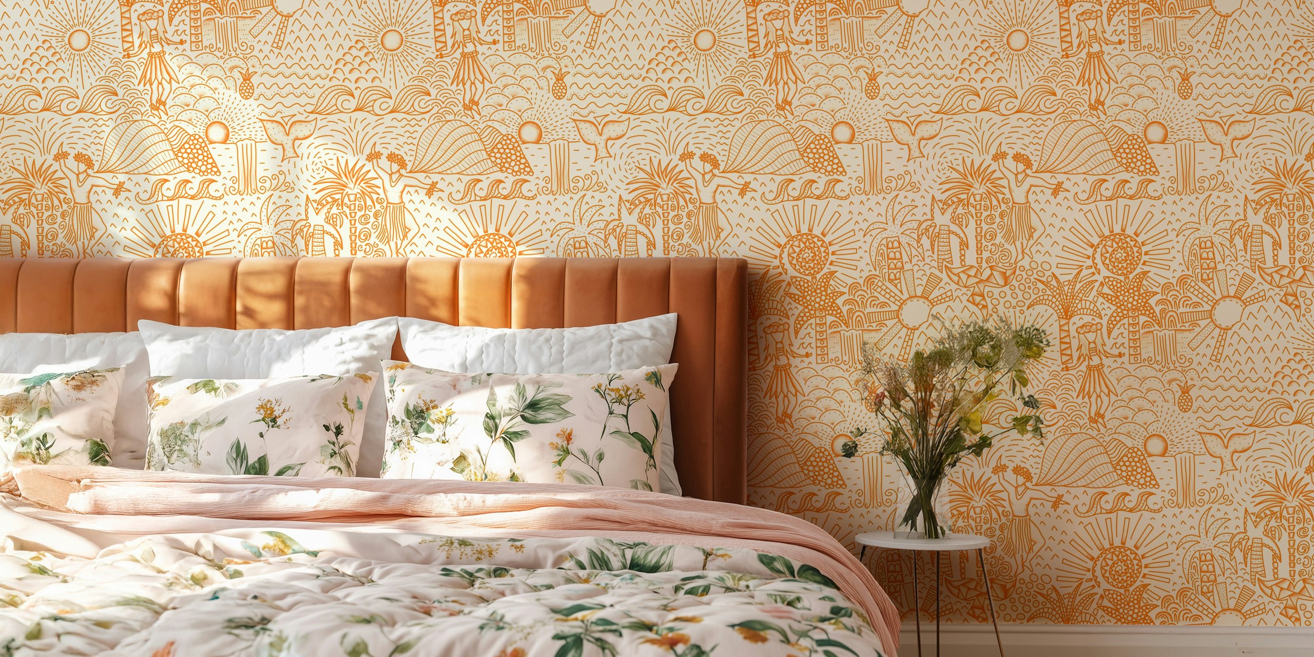 Hawaiian Toile Polynesian Hula wallpaper in a room